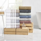 Modern Threads 6 Piece Set, 2 Bath Towels, 2 Hand Towels, 2 Washcloths, Quick Dry White/Contrast Reinhart Mustard