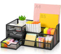 Lavatino Larger Mesh Desk Organizer With Drawers, Multifunctional Desk Organizers And Accessories With 6 Compartments + 2 Drawer