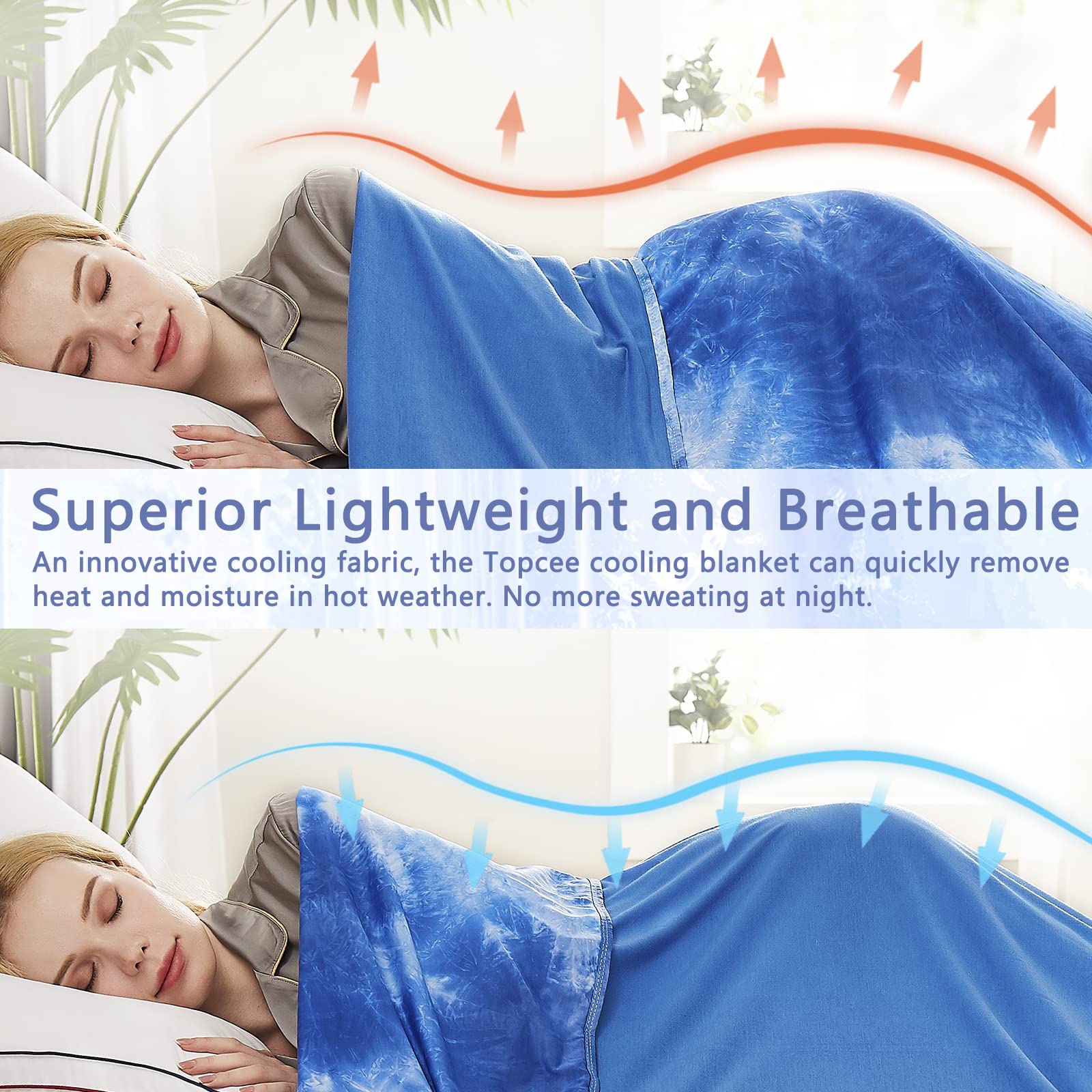 Topcee Cooling Blanket For Hot Sleepers,Absorbs Heat To Keep Body Cool For Night Sweats,100% Oeko-Tex Certified Cool Fiber,Breat