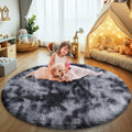 Tie-Dyed Black Fluffy Round Rug,Soft Area Rugs for Girls Room,Shaggy Rugs 4'X4' for Living Room,Non Slip Circle Rug for Kids Bed