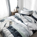VM VOUGEMARKET Bedding Striped Duvet Cover Queen,3 Pieces Blue Gray Duvet Cover Sets, Cotton,Modern Simple Comforter Cover for T