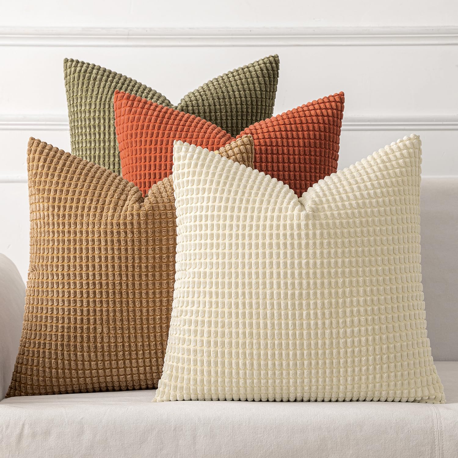 Miulee Modern Farmhouse Decorative Pillow Covers 18X18 Inch Set Of 4 Natural Rustic Throw Pillows Neutral Warm Soft Corduroy Cou