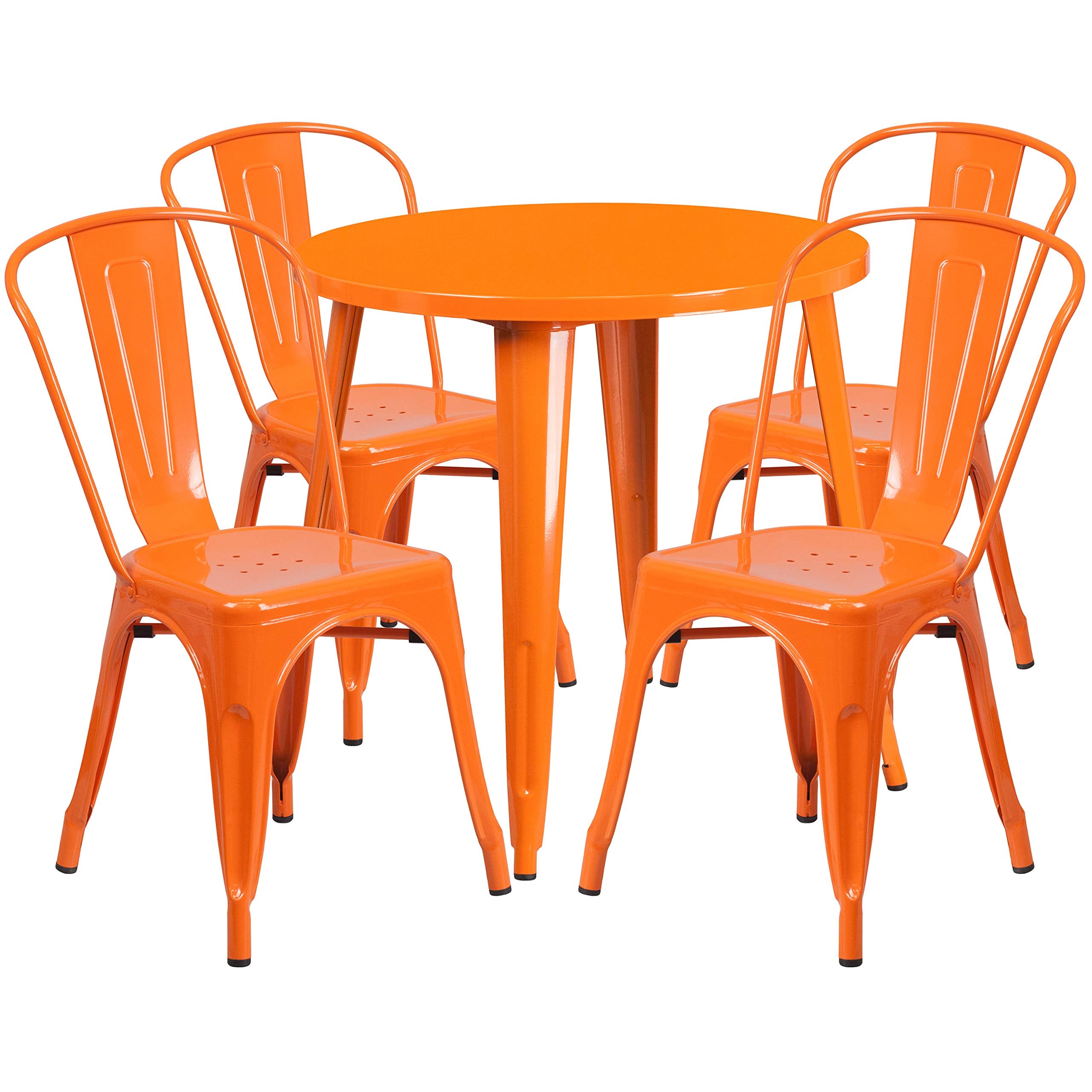 Flash Furniture Dalton Commercial Grade 30&quot; Round Orange Metal Indoor-Outdoor Table Set With 4 Cafe Chairs