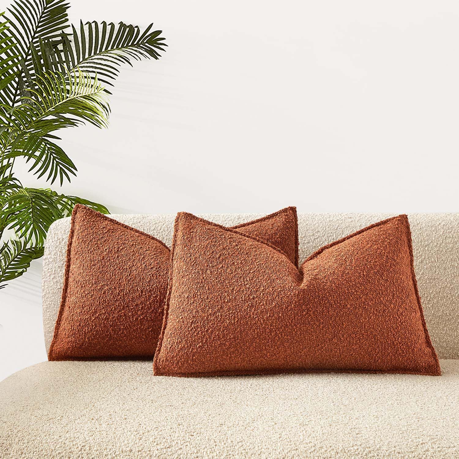 Juspurbet Rust Boucle Lumbar Broadside Throw Pillow Covers 12X20 Inch Set Of 2 For Couch Bedroom Sofa Living Room Decorative Sof