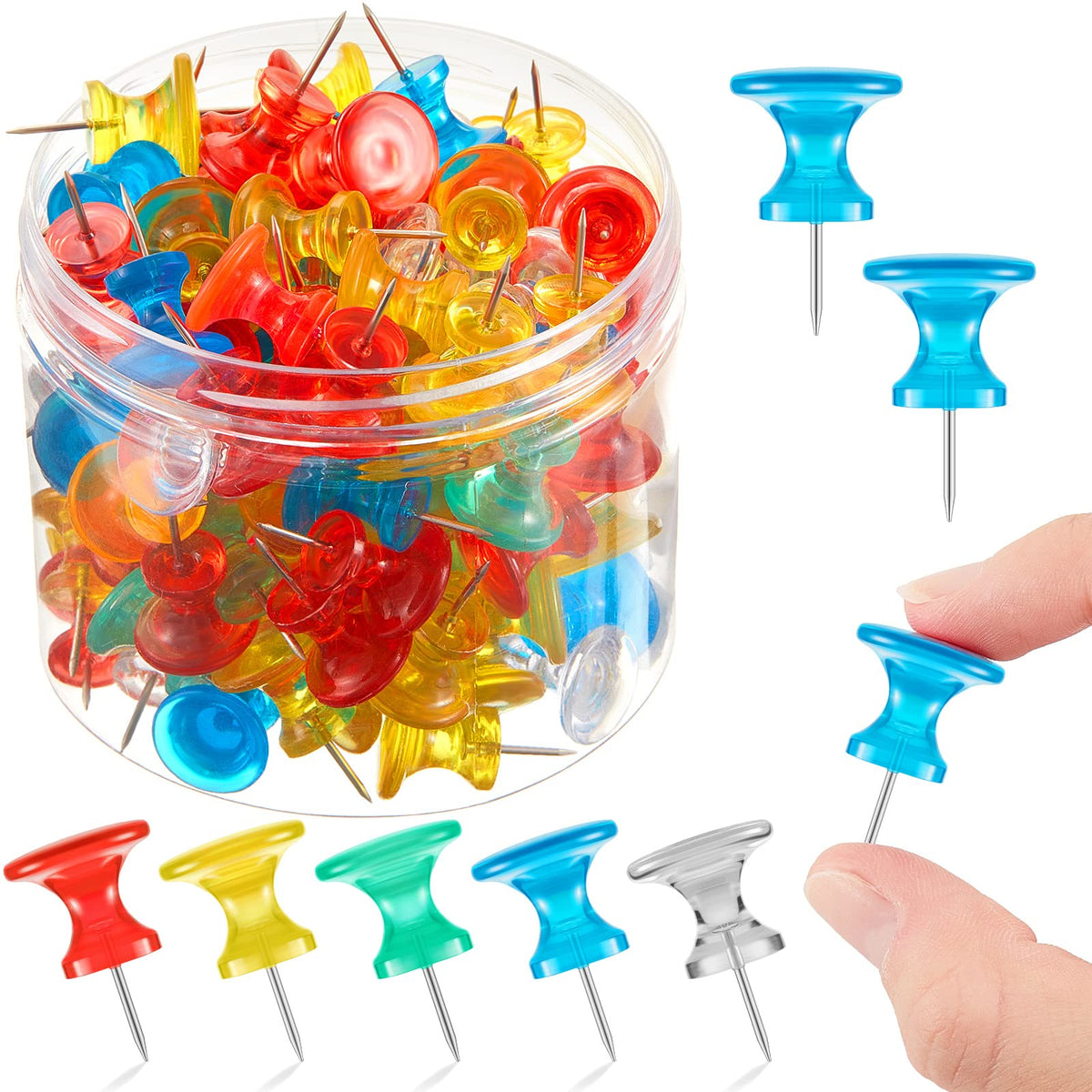 Outus 100 Pcs Giant Push Pins Large Thumb Tacks Plastic Heads 1 Inch Jumbo Push Pins For Cork Board Map Posters Office School(Re