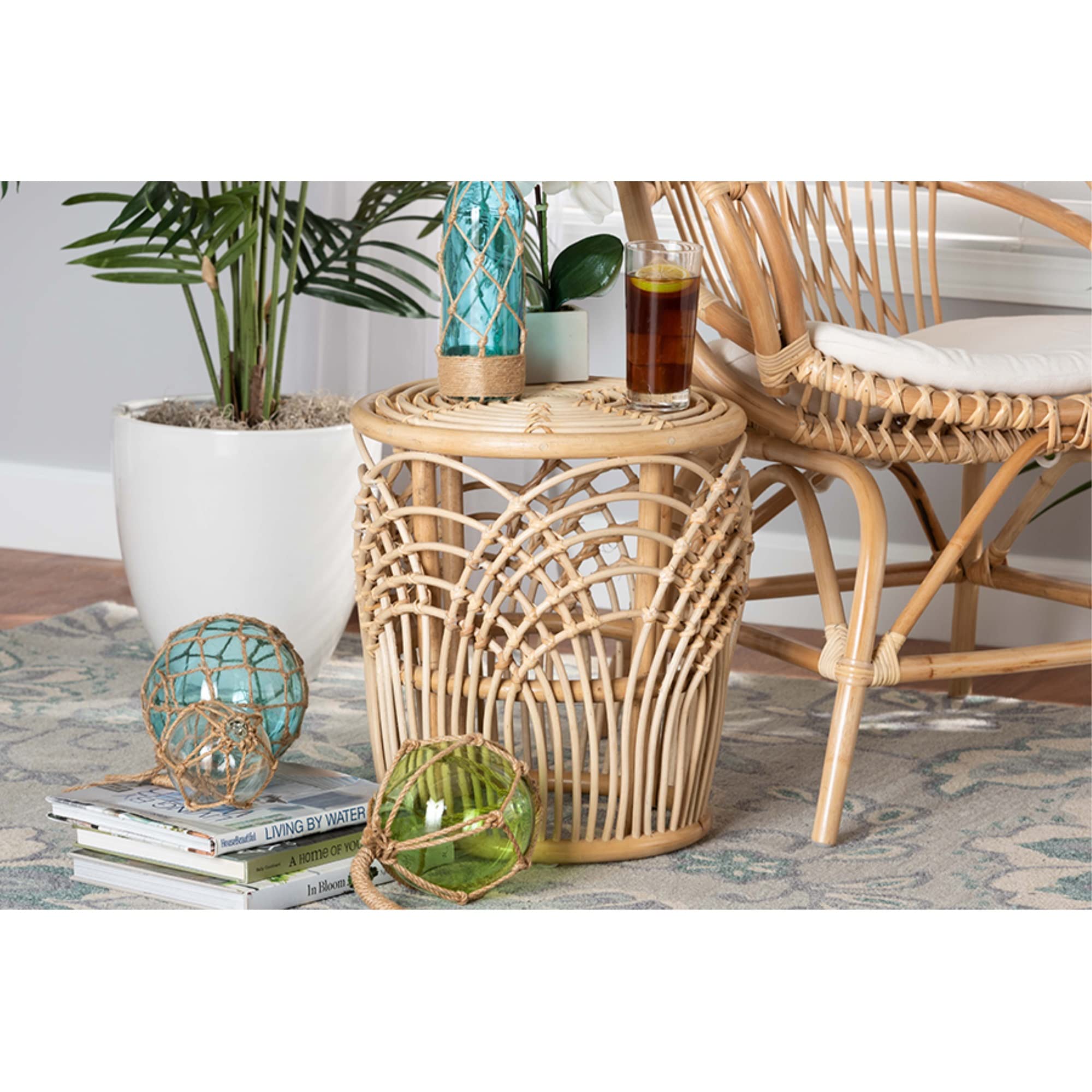 Baxton Studio Edena Modern Bohemian Natural Brown Finished Rattan End Table Natural Brown/Rattan