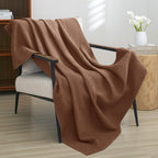 Phf 100% Cotton Waffle Weave Throw Blanket 50' X 60'-Lightweight Washed Soft Breathable Blanket For Adults And Kids-Perfect Blanket Layer For Couch Bed Sofa-Elegant Home Decoration - Cappuccino