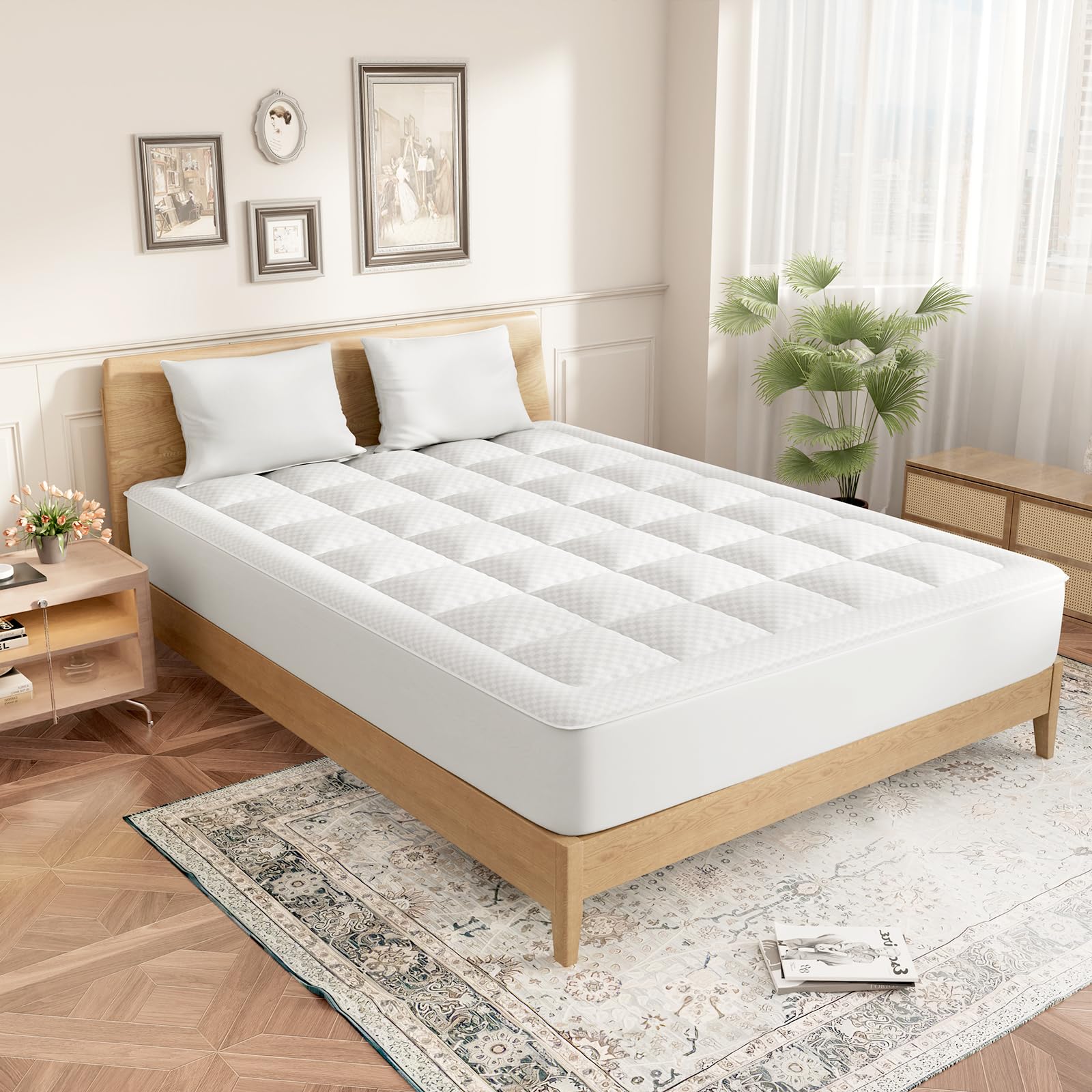 Olanly Queen Quilted Fitted Mattress Pad - Cooling Soft Mattress Topper - Elastic Fitted Mattress Protector - Machine Washable M