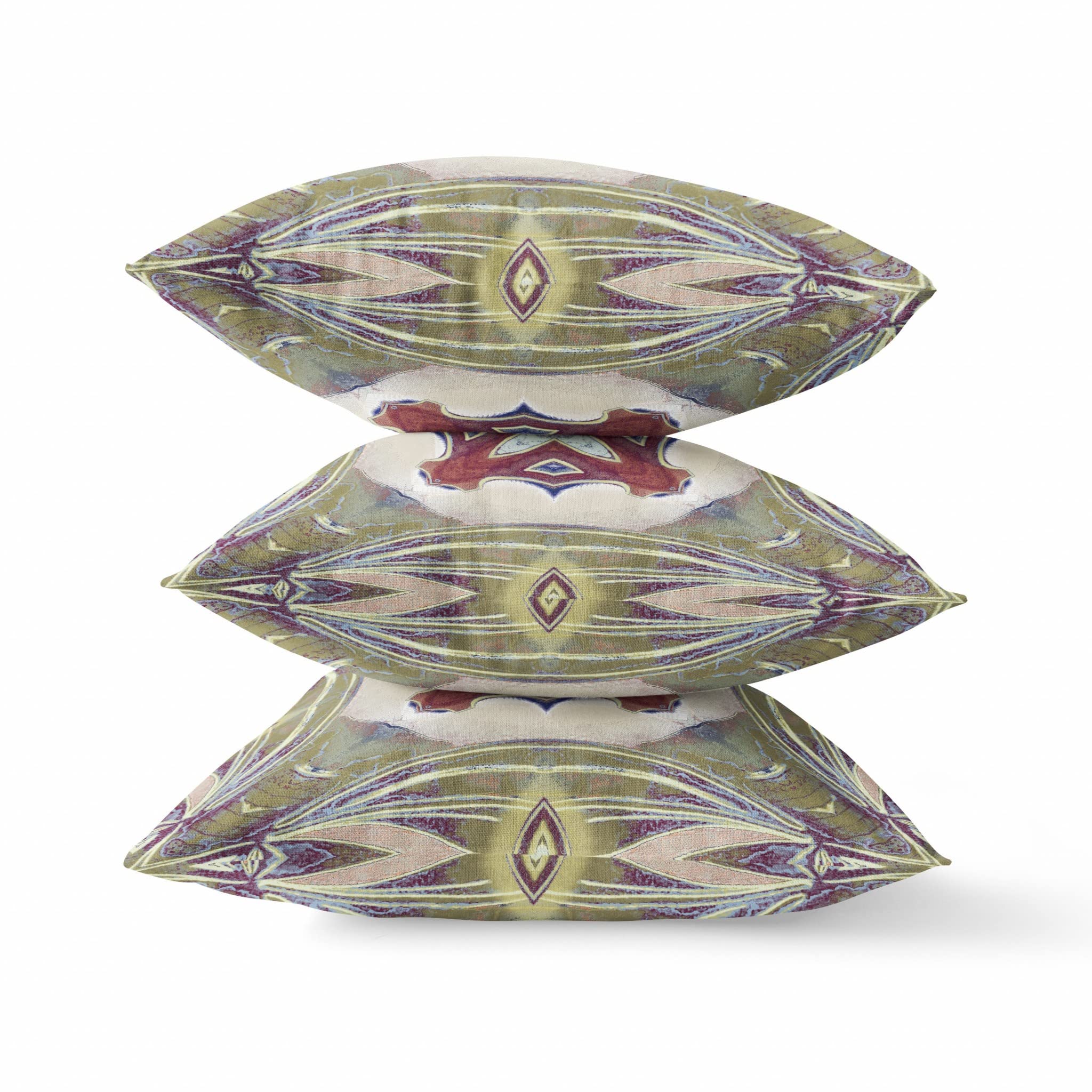 HomeRoots Muted Green Cream Magenta 18â€ Green Brown Geo Tribal Suede Throw Pillow