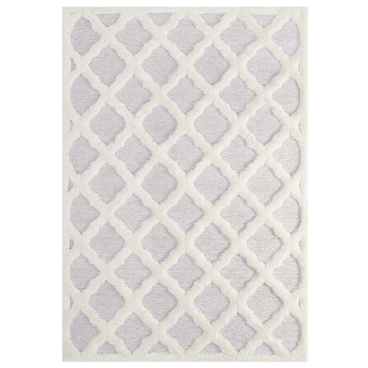 Modway Regale Abstract Moroccan Trellis 5X8 Chenille Blend Area Rug In Ivory And Light Gray