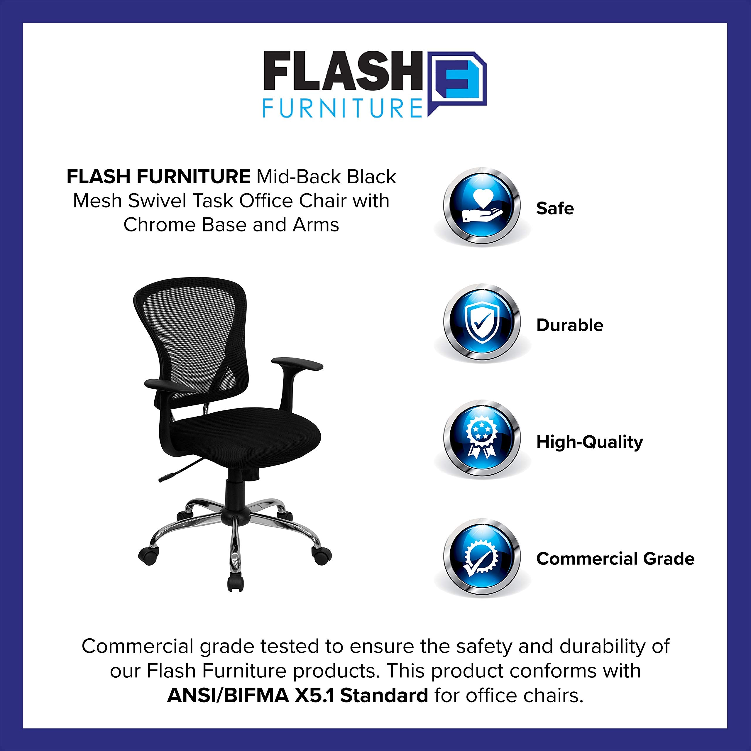 Flash Furniture Alfred Mid-Back Black Mesh Swivel Task Office Chair with Chrome Base and Arms