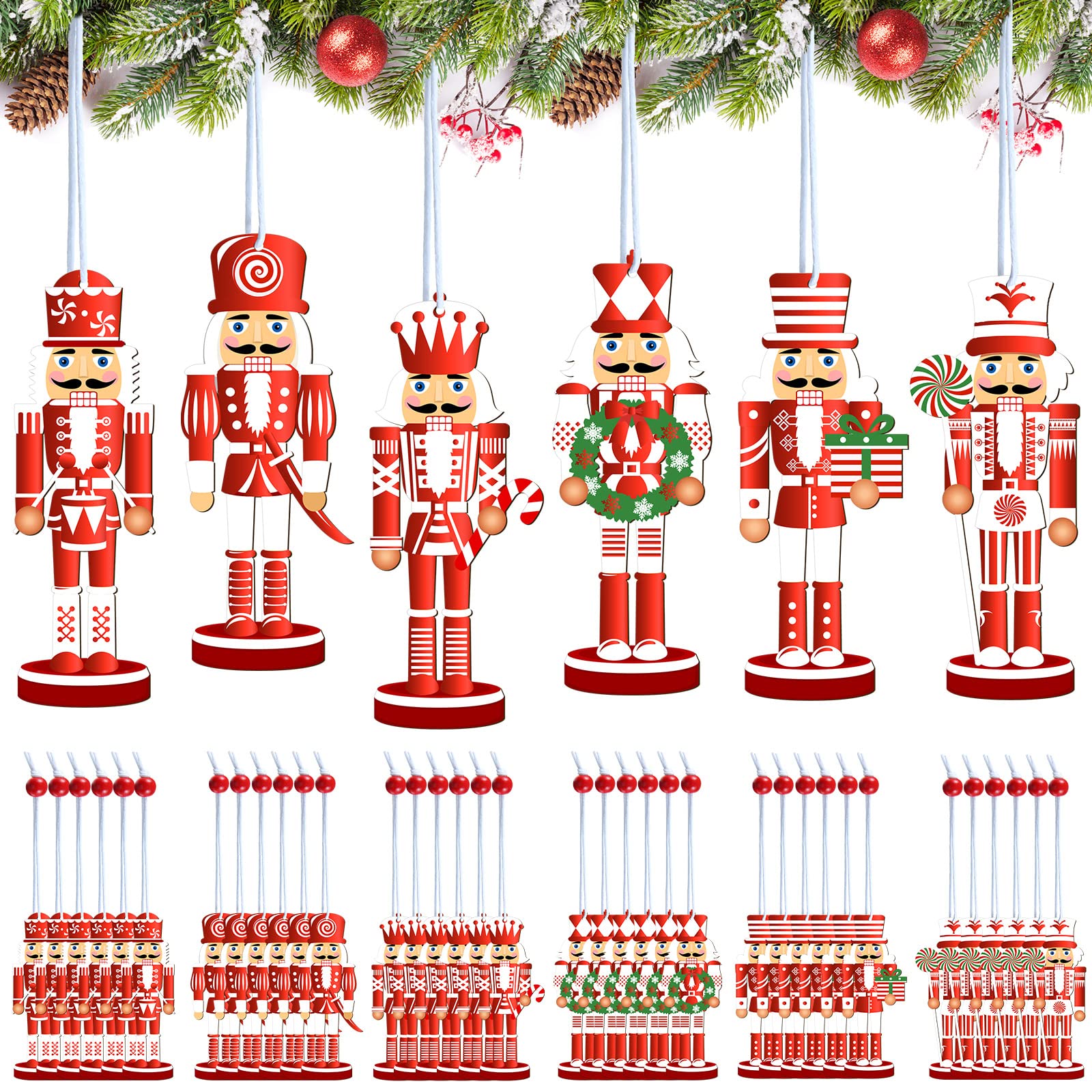 36 Pieces Christmas Nutcrackers Decorations Nutcracker Ornaments Wooden Hanging Christmas Decorations Nutcracker Figures(Candy S