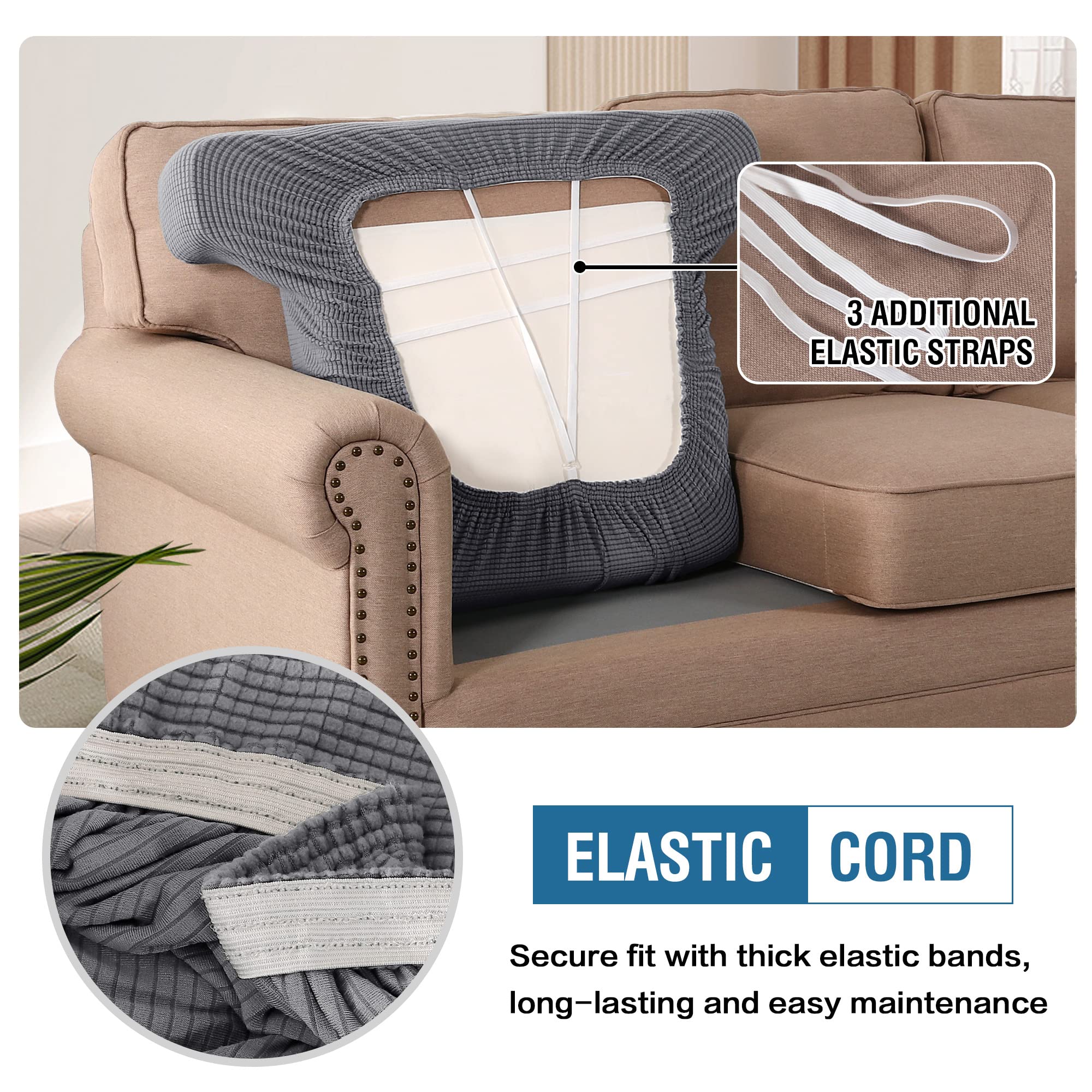 H.Versailtex Stretch T Cushion Chair Sofa Slipcover T Cushion Covers For Living Room Armchair Couch Cover T Cushion Slipcover Seat Cover With Elastic Bands Thicker Jacquard Fabric, Dove