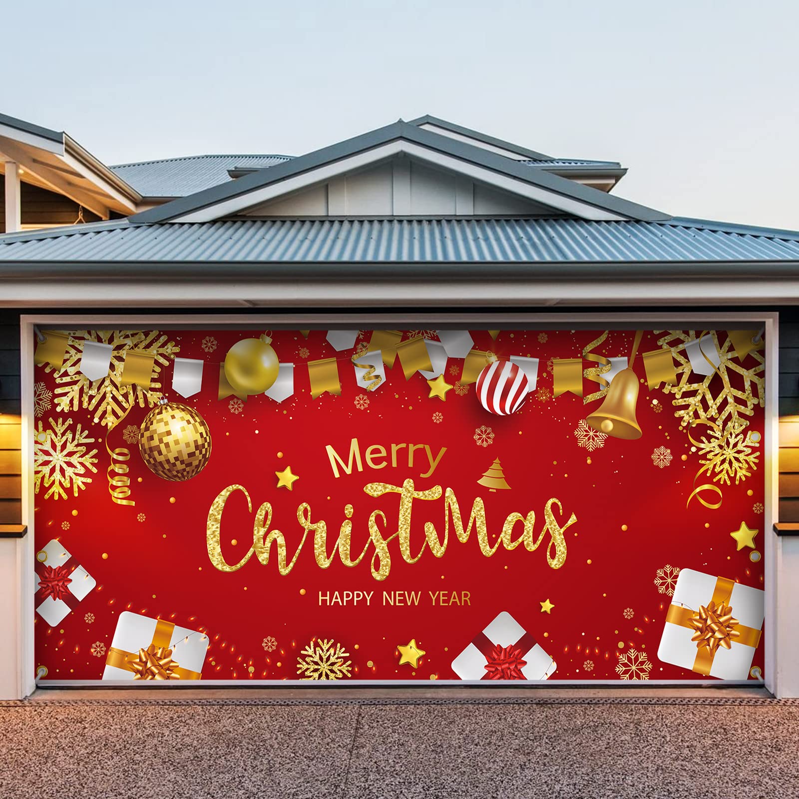 7 X 16 Ft Christmas Garage Door Cover, Garage Door Christmas Decorations, 2024 Christmas Garage Door Banner, Large Christmas Gar