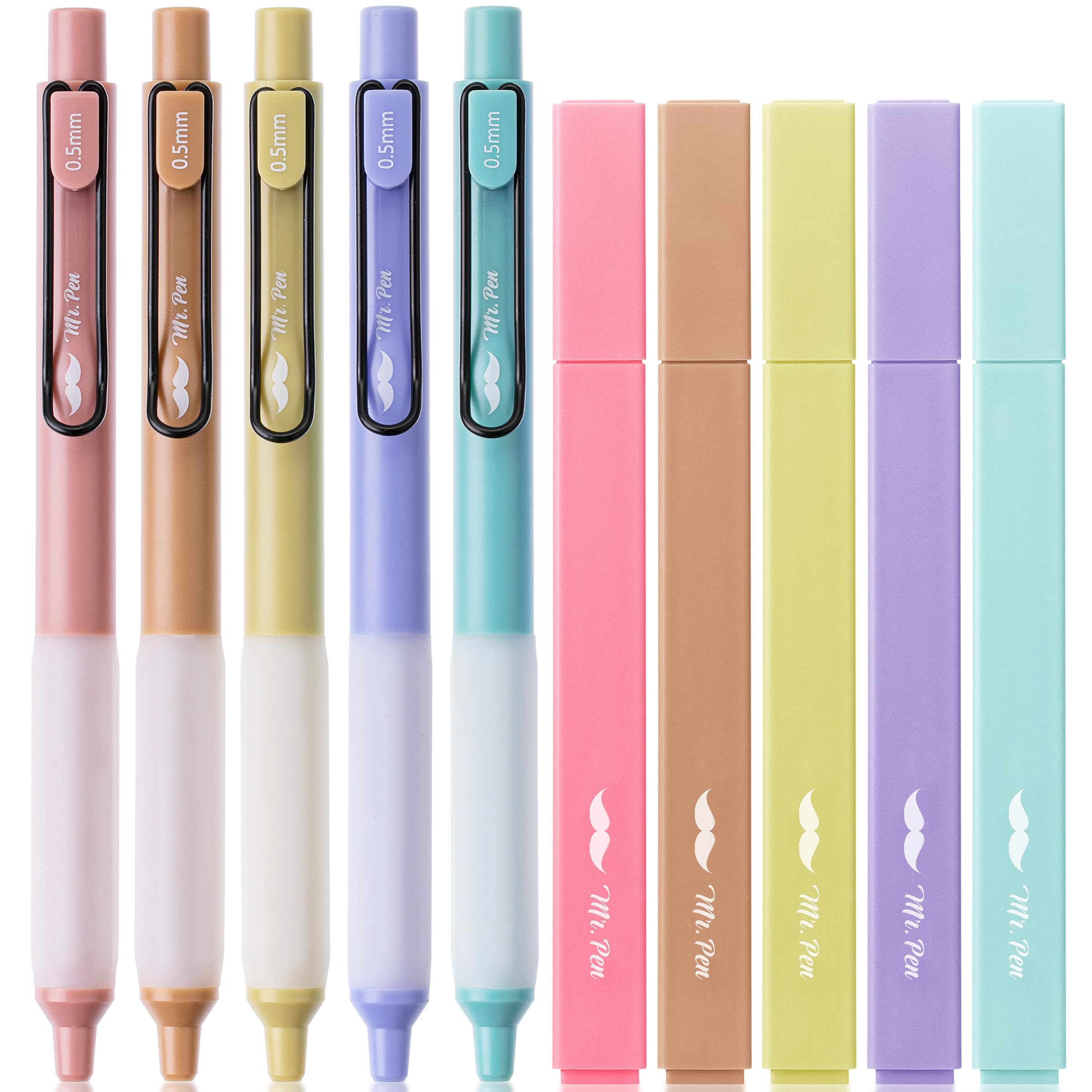 Mr. Pen- Aesthetic Highlighters And Gel Pens, 10 Pack, Morandi Color Highlighters, Assorted Color Gel Pens, Highlighter Pens, Cu