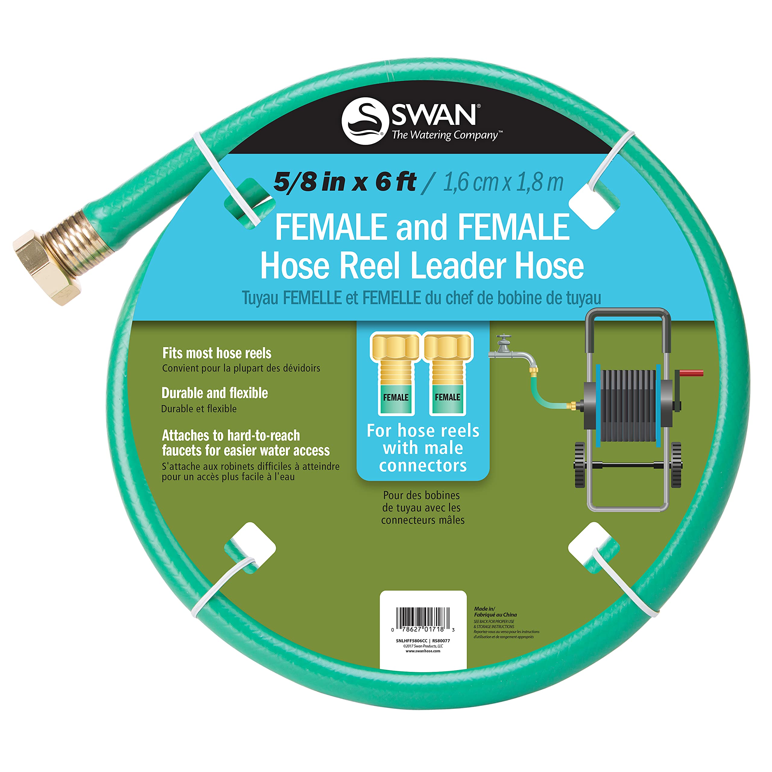 Swan Produtcs Csnlhff5806Cc Hose Reel Leader Hose With Female Connections 6' X 5/8', Green