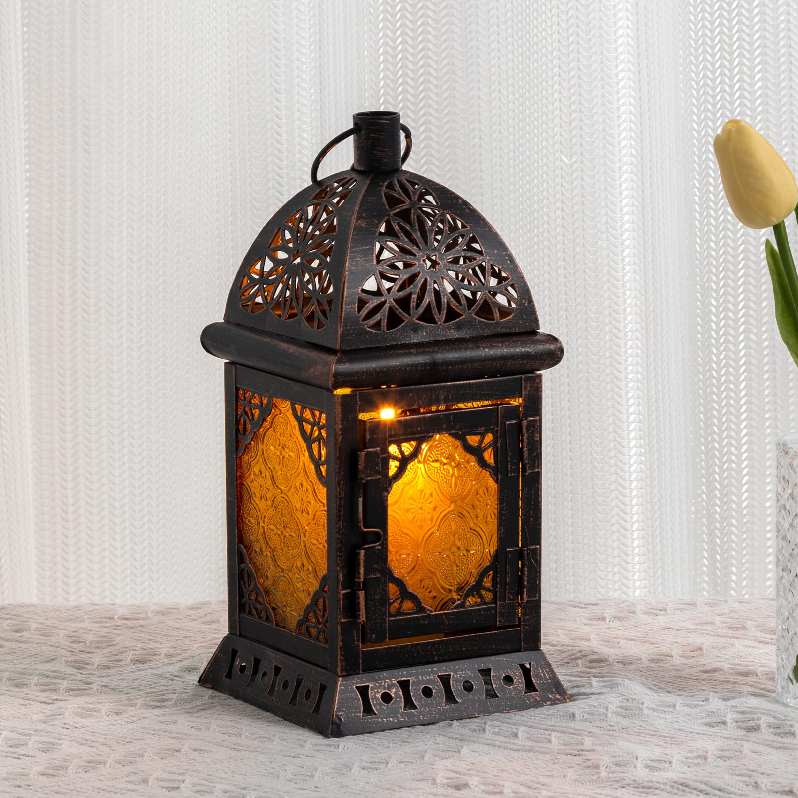 DECORKEY Candle Lanterns Decorative Indoor & Outdoor, 12' Vintage Moroccan Hanging&Tabletop Lantern, Christmas Halloween Metal 