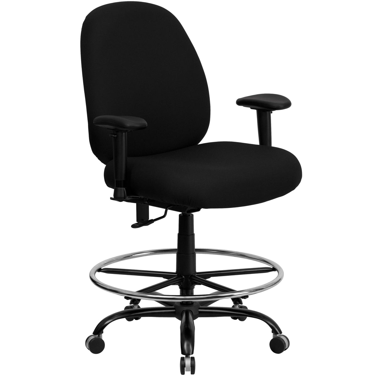 Flash Furniture HERCULES Series Big & Tall 400 lb. Rated Black Fabric Ergonomic Drafting Chair with Adjustable Back Height and Arms