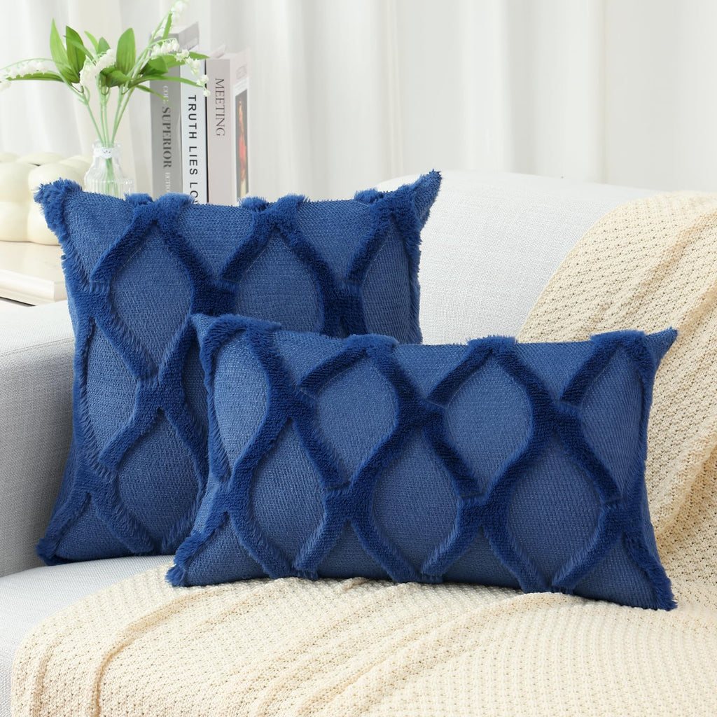 Decoruhome Throw Pillow Covers 24X24 Inch Set Of 2, Soft Plush Faux Fur Wool Dark Blue Couch Pillow Covers, Decorative Pillow Cases For Bed Sofa Living Room Home Decor