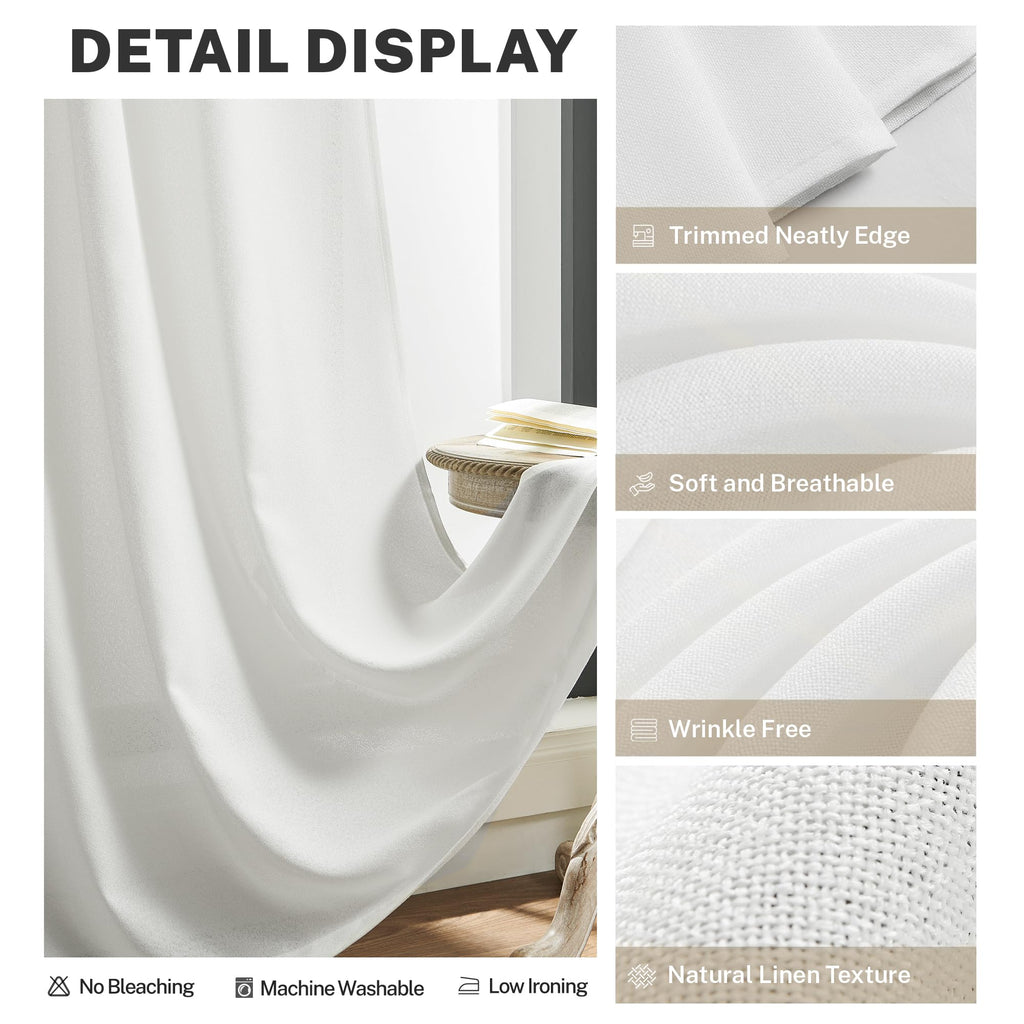 Meetbily White Linen Curtains 63 Inch Length For Living Room 2 Panels Back Tab Pocket Modern Farmhouse Semi Sheer Light Filterin