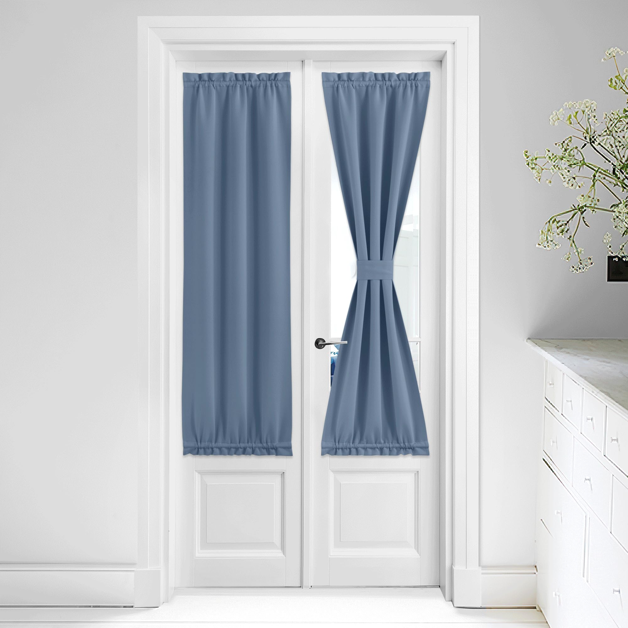 Nicetown Door Blinds For Entry Door Side - Farmhouse Privacy Door Window Curtains Thermal Insulate Covering For Patio Door Glass Door Front Door, 36 Inch X 64 Inches, Stone Blue, 1 Panel