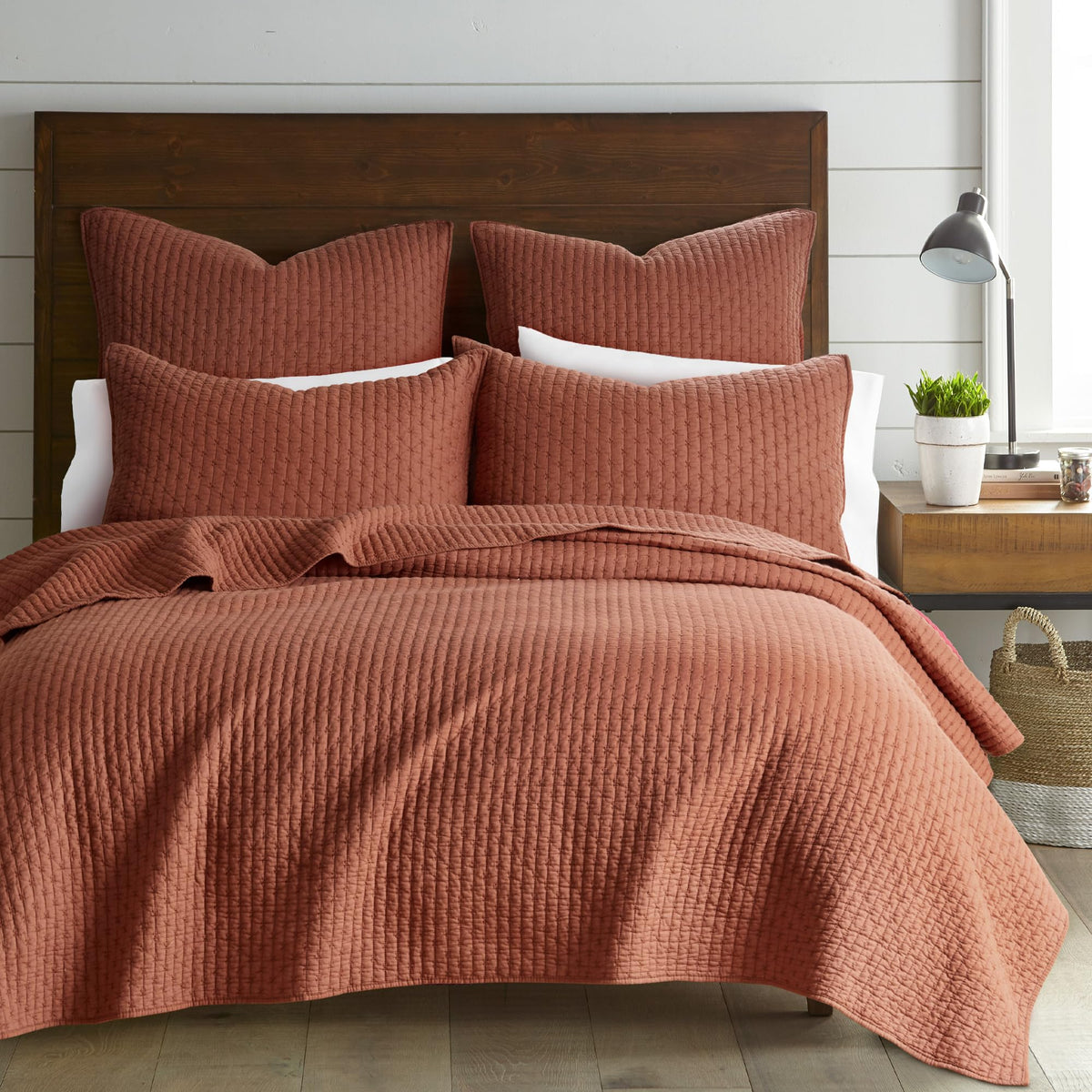 Levtex Home - Cross Stitch Chambray Quilt Set - Twin Quilt + One Standard Pillow Sham - Cross Stitched Pattern - Quilt Size (68X