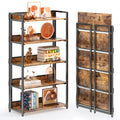 4NM No Assembly Folding Bookshelf Book Shelves, 5Tier 48 H Collapsible Foldable Bookcase Storage Industrial Shelf for Living 