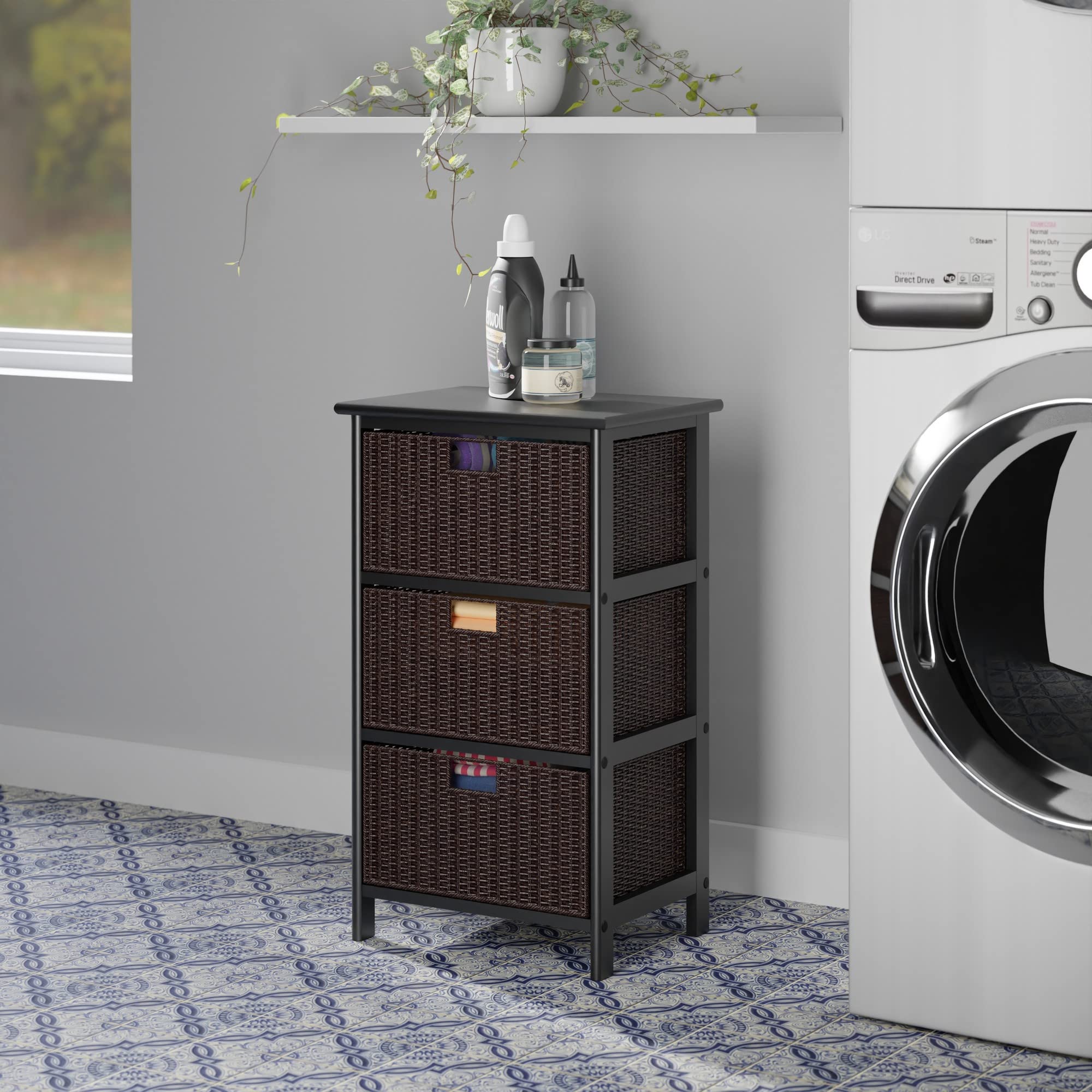 Winsome Omaha Storage Rack, 3 Storage Baskets, Black