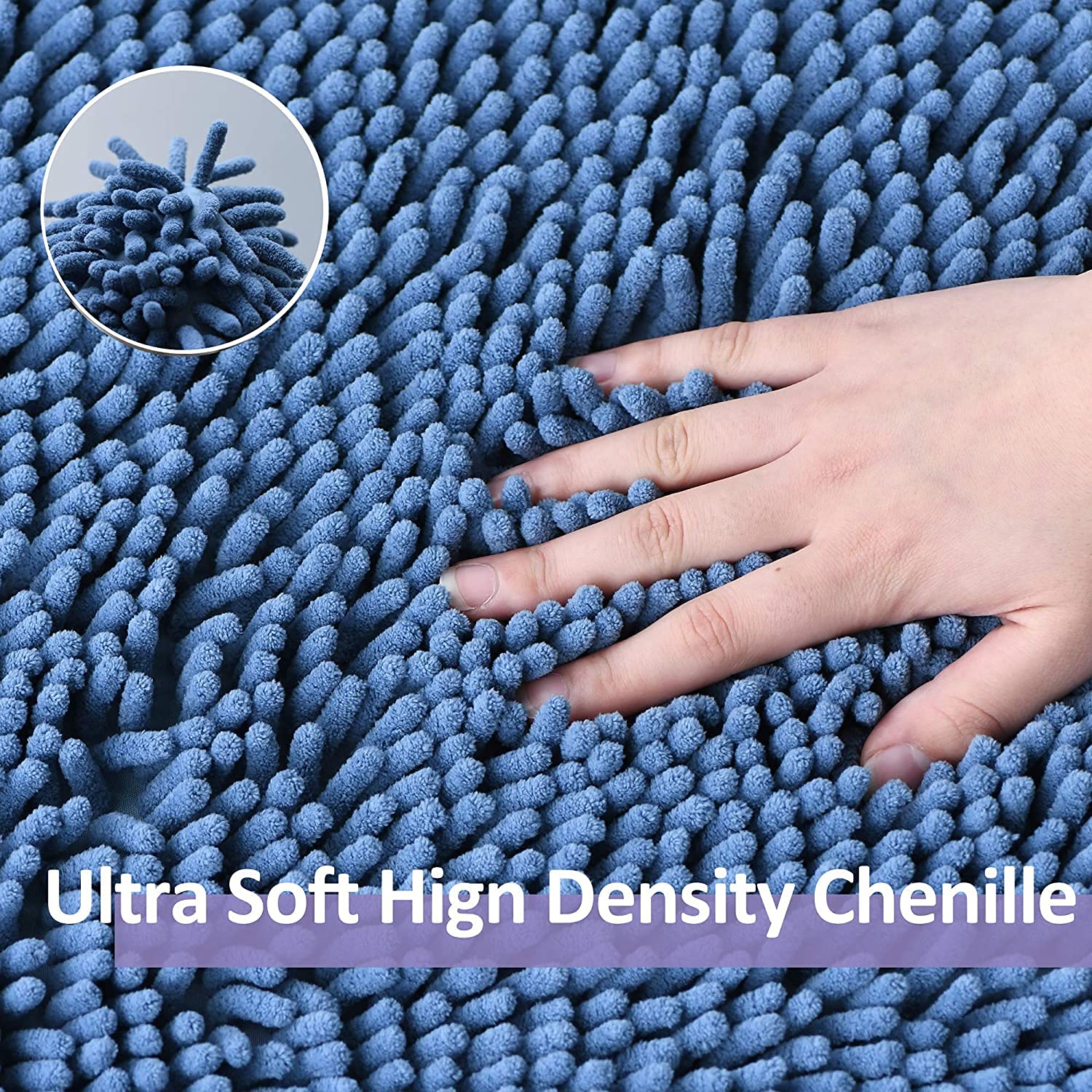 Blue Bathroom Rugs Chenille Bath Mats Set 2 Piece Extra Soft And Absorbent Shaggy Rugs, Machine Wash And Dry, Perfect Plush Bath