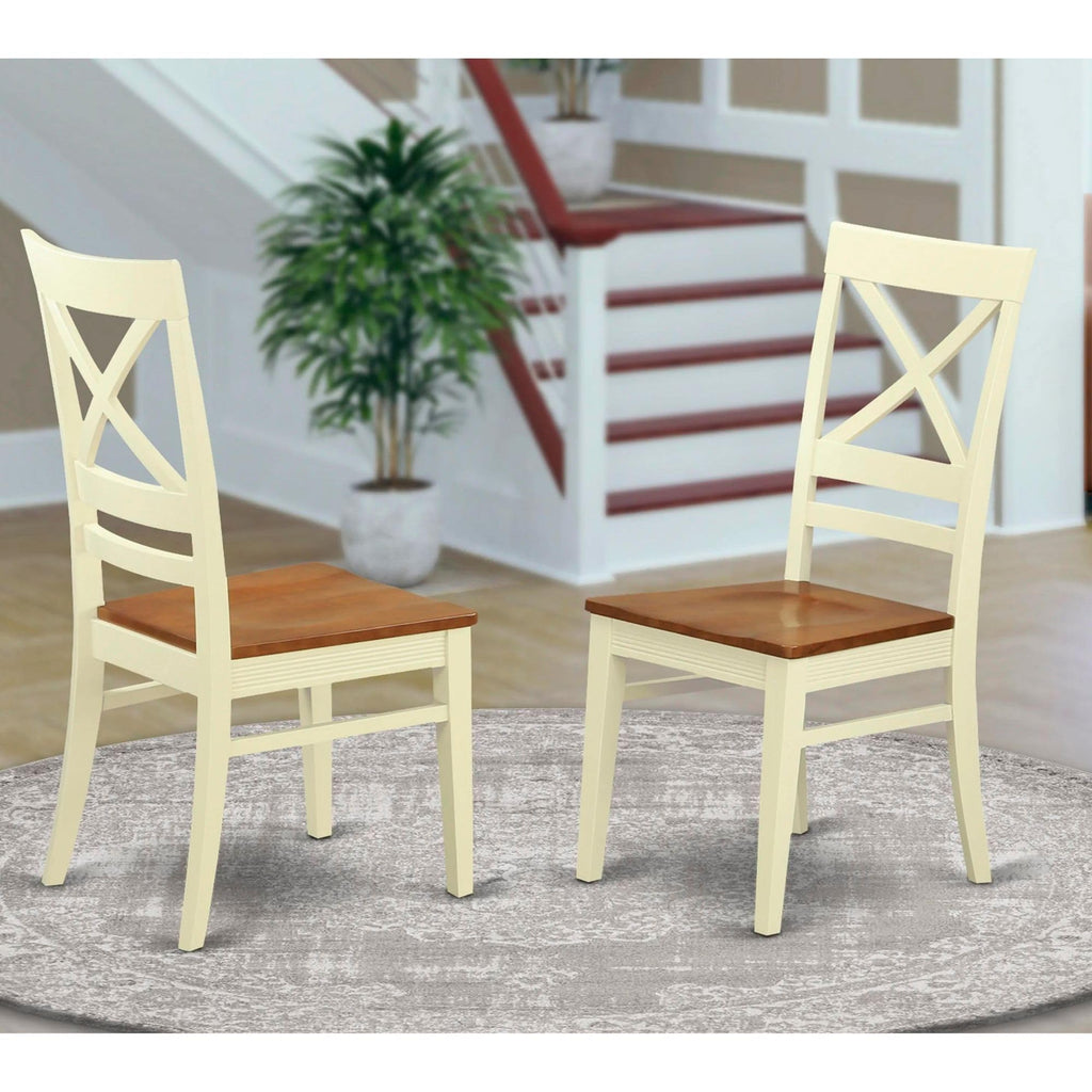East West Furniture QUC-WHI-W Quincy Dining Room Cross Back Solid Wood Seat Chairs, Set of 2, Buttermilk & Cherry