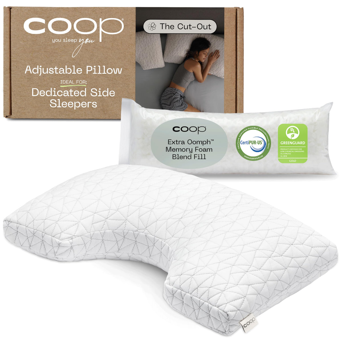 Coop Home Goods Original Cut-Out Adjustable Pillow, King Size Bed Pillows For Neck & Head Support, Memory Foam Pillows - Medium