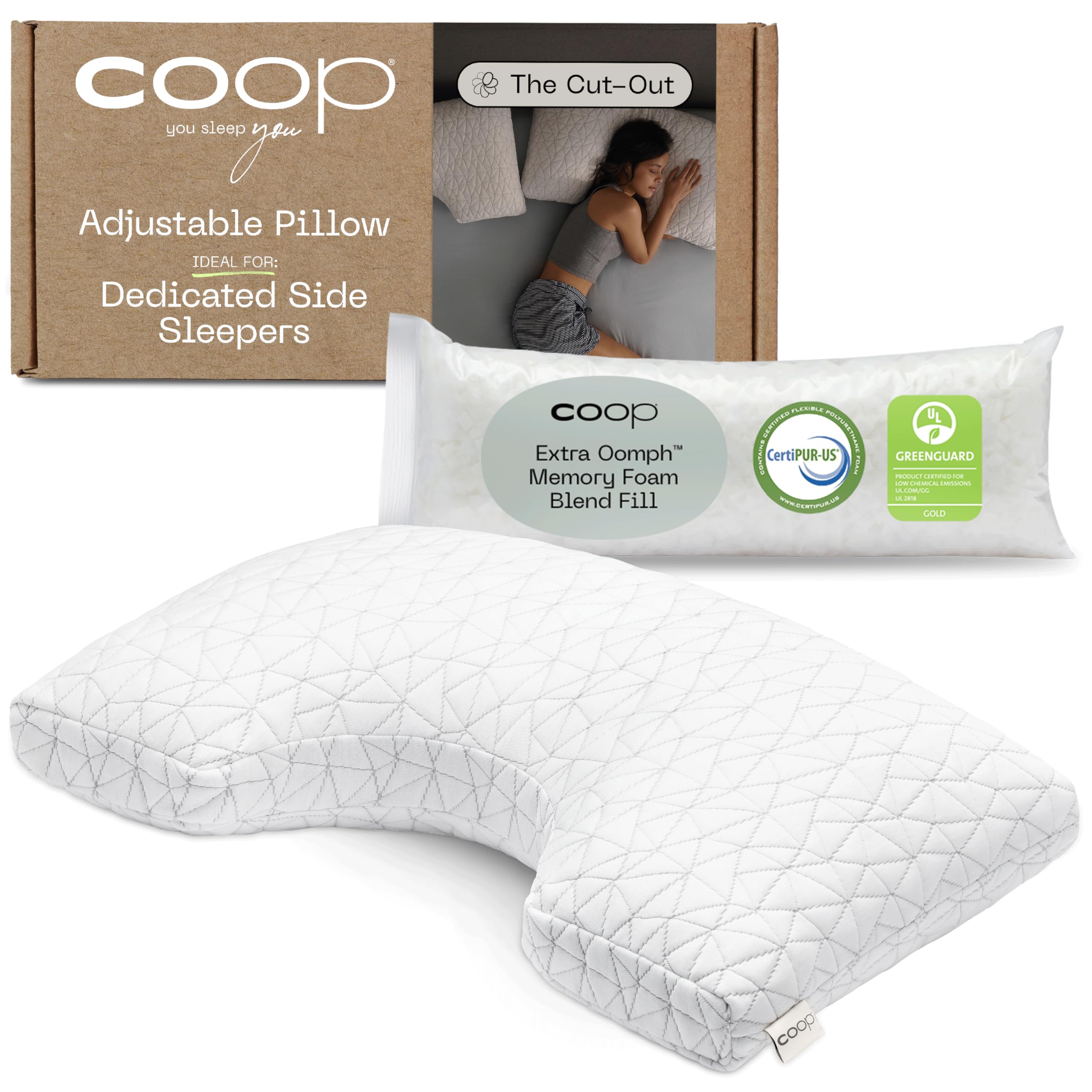 Coop Home Goods Original Cut-Out Adjustable Pillow, King Size Bed Pillows For Neck & Head Support, Memory Foam Pillows - Medium