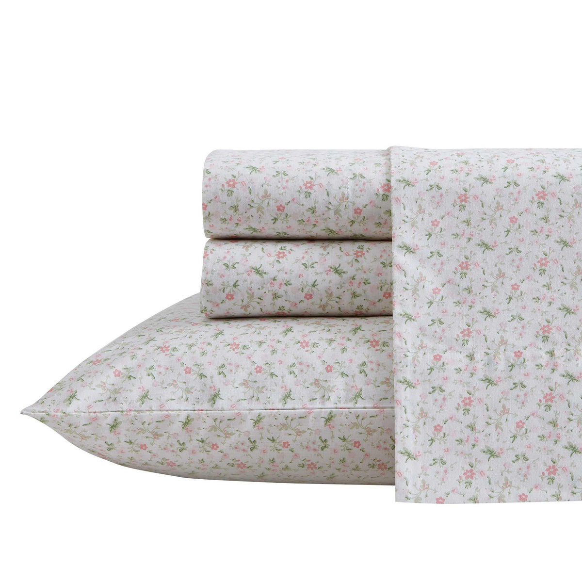 Laura Ashley - Twin Sheets, Cotton Percale Bedding Set, Lightweight & Breathable Home Decor (Evie Pink, Twin)
