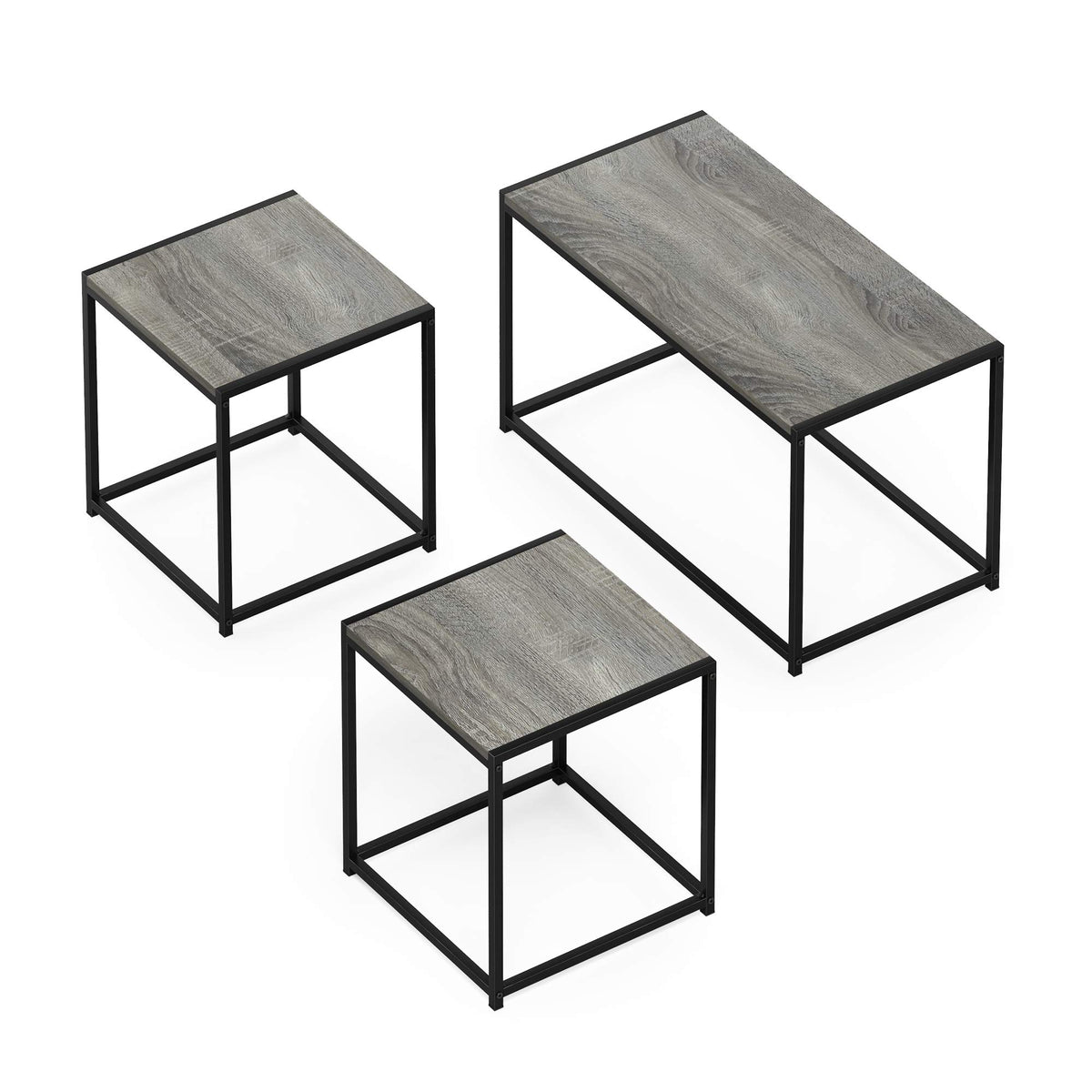 Furinno Camus Modern Living Room Coffee Table With 2 End Tables Set, French Oak Grey