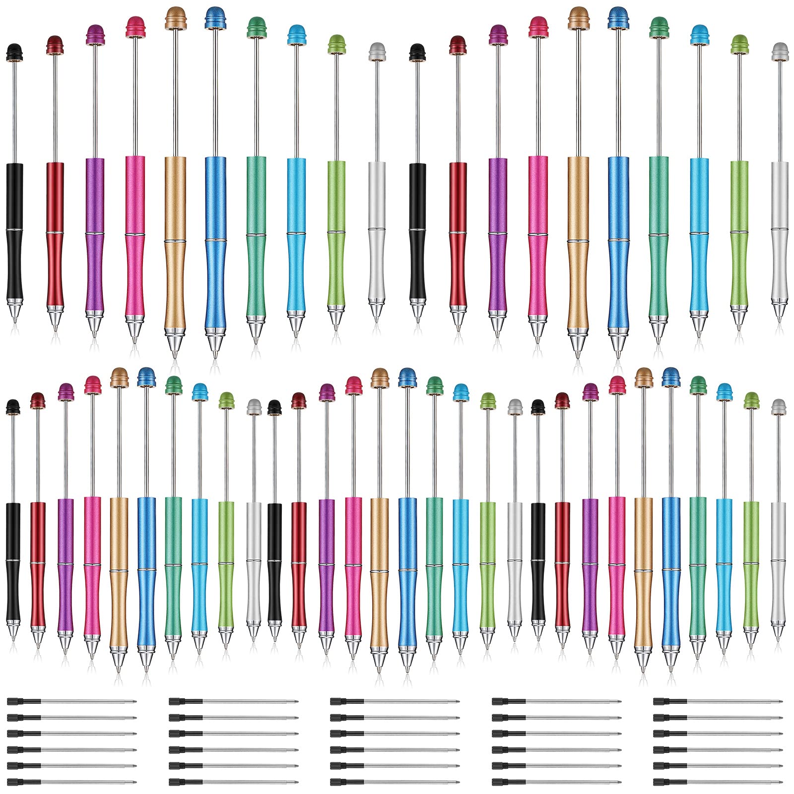 Chivao Metal Beadable Pens Bulk Bead Pens Ballpoint Pens Assorted Colors With Refills Shaft Black Bling Ink Pens For Kids Gift W