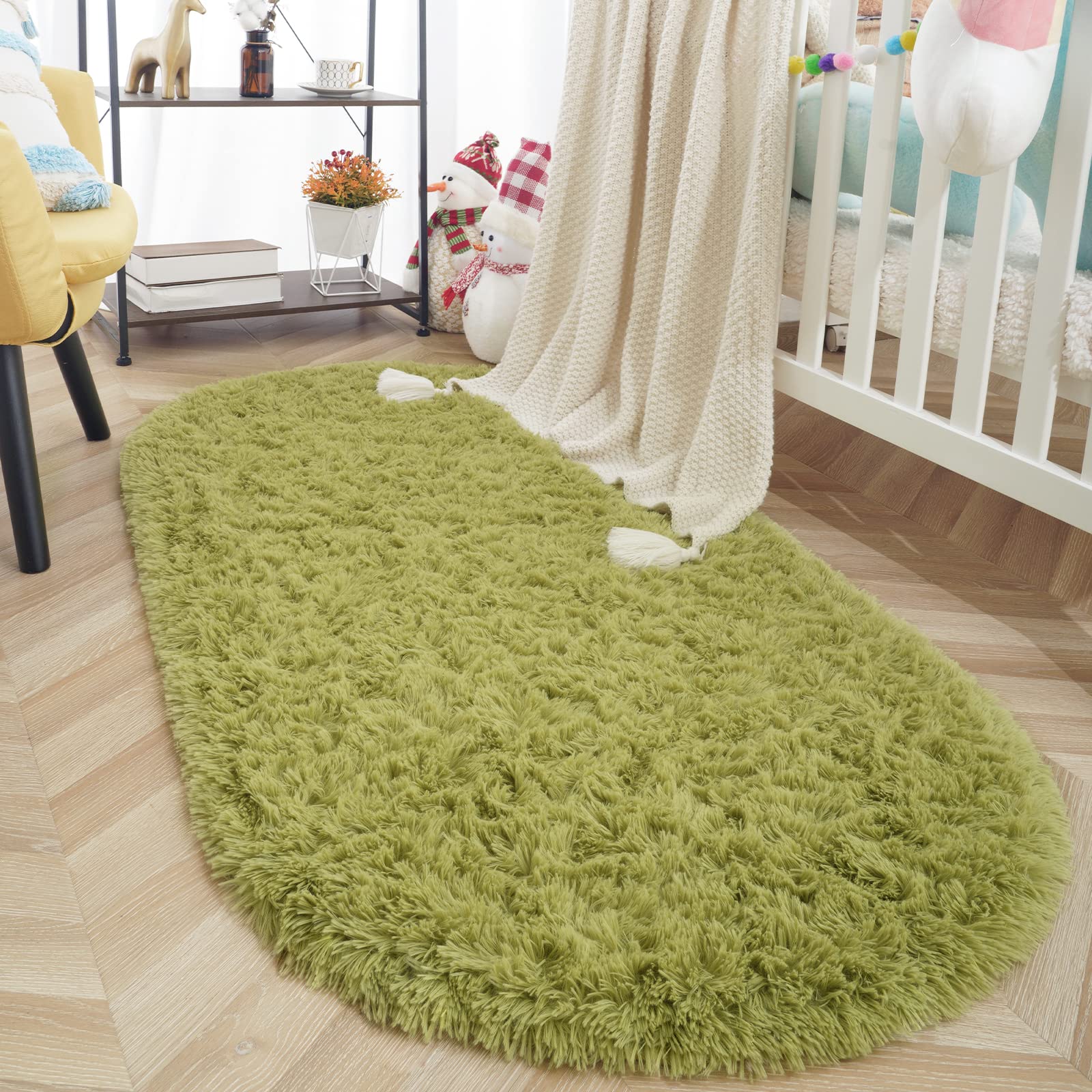 ISEAU Oval Fluffy Rug Carpets, Modern Plush Shaggy Area Rug for Kids Bedroom Extra Comfy Cute Nursery Rug Bedside Rug for Boys G