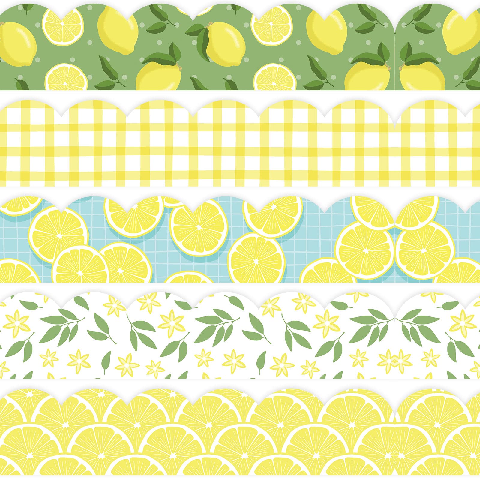 Whaline 69 Feet Summer Lemon Bulletin Board Borders Lemon Decorative Trim Border In 5 Designs Self-Adhesive Lemon Trim Blackboar