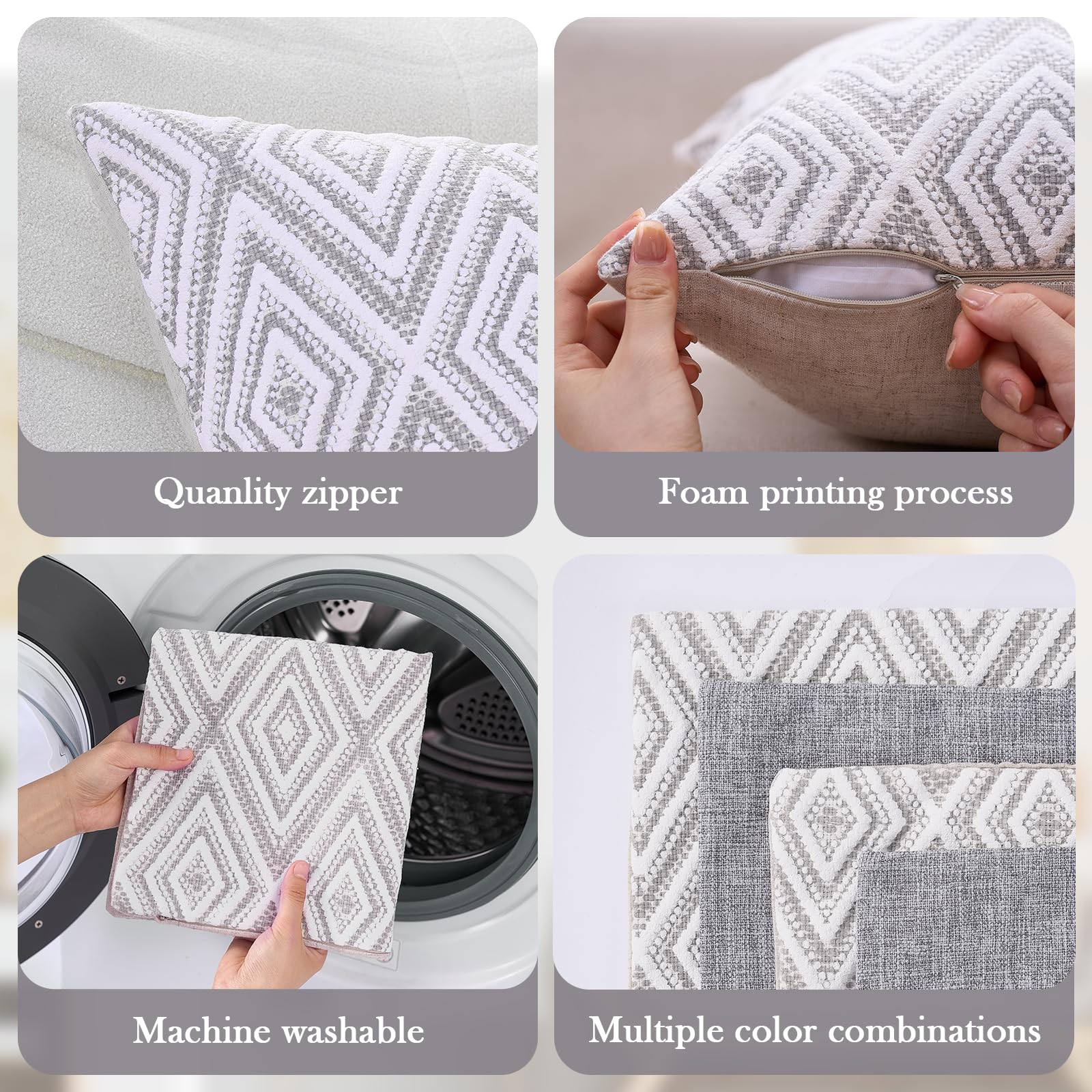 Hpuk Decorative Throw Pillow Covers Set Of 4 Couch Pillows Accent Cushion Cover For Couch Sofa Living Room, 20'X20' Inches, Grey