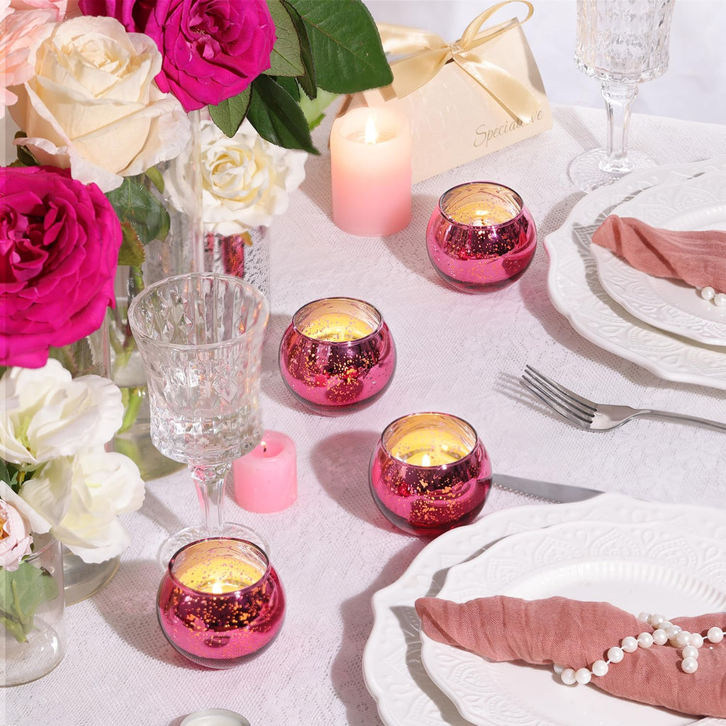 Lamorgift 12 Pcs Hot Pink Candle Holders For Barbie Birthday Party Decorations- Summer Bridal Shower Decorations, Votive Candle