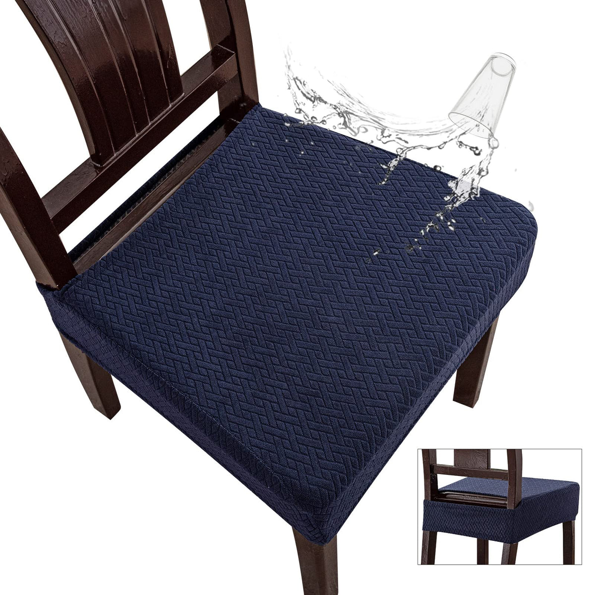 Genina Waterproof Seat Covers For Dining Room Chair Covers Waterproof Dining Chair Covers (4 Pcs-Rear-Gapped, Navy Blue)