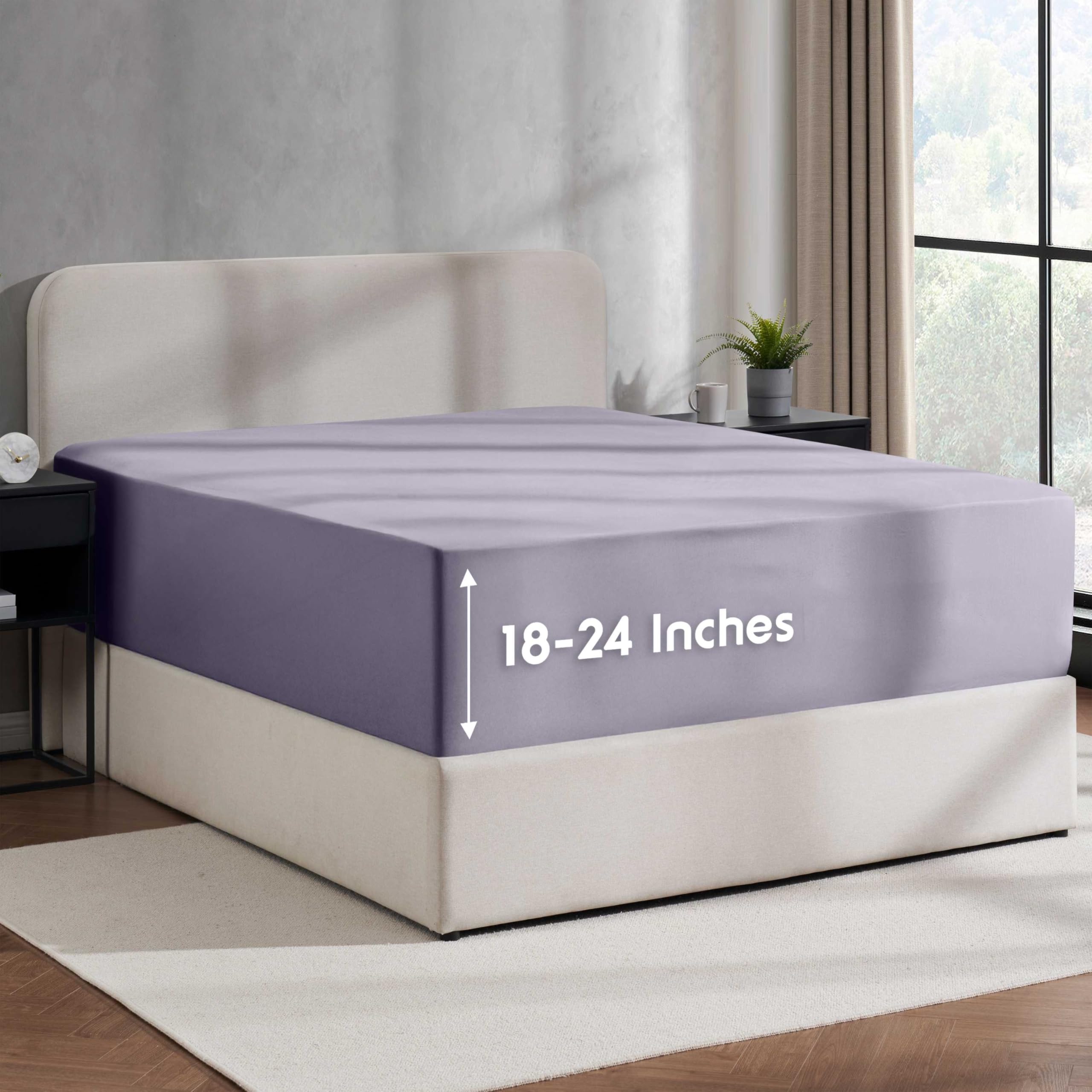 Nestl California King Dusty Purple Extra Deep Pocket 1800 Microfiber Fitted Bed Sheet