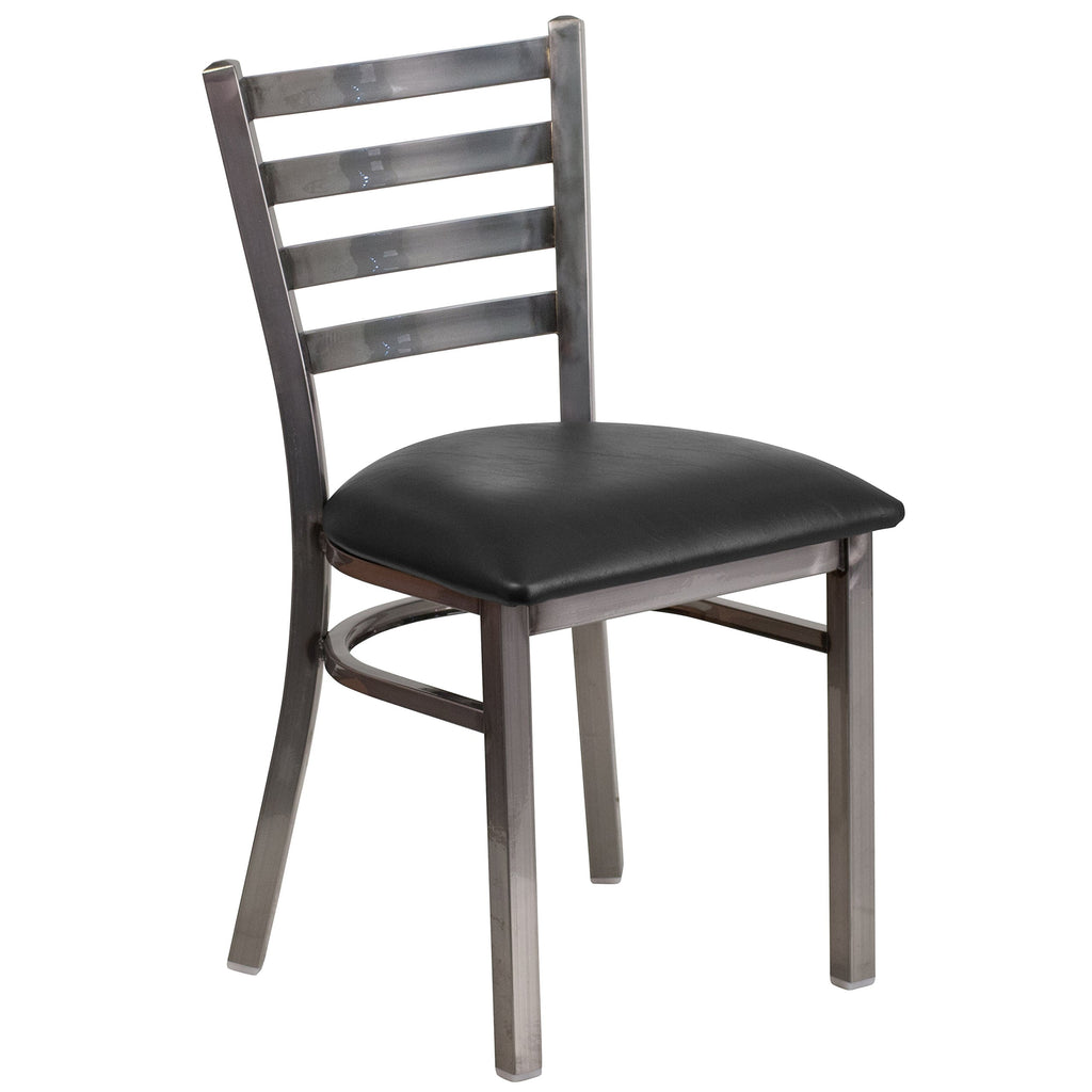 Flash Furniture Hercules Series Clear Coated Ladder Back Metal Restaurant Chair - Black Vinyl Seat