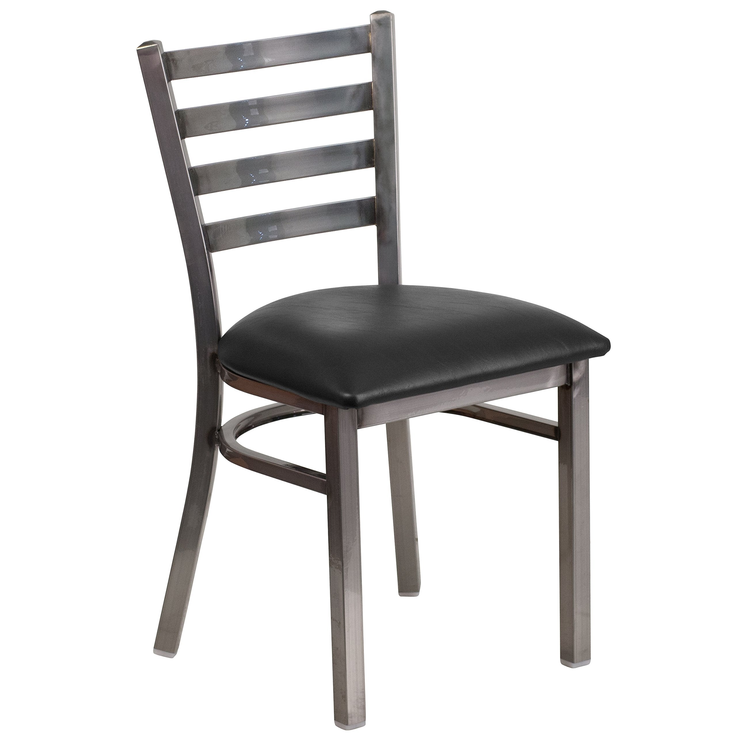 Flash Furniture Hercules Series Clear Coated Ladder Back Metal Restaurant Chair - Black Vinyl Seat