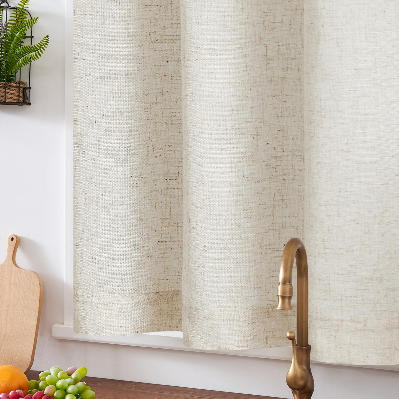 Jinchan Linen Kitchen Curtain With Tassels 24 Inch Boho Tier Curtain Beige Farmhouse Cafe Curtain Light Filtering Small Window Curtain For Bathroom Laundry Room Rv Rod Pocket Back Tab 1 Panel Crude