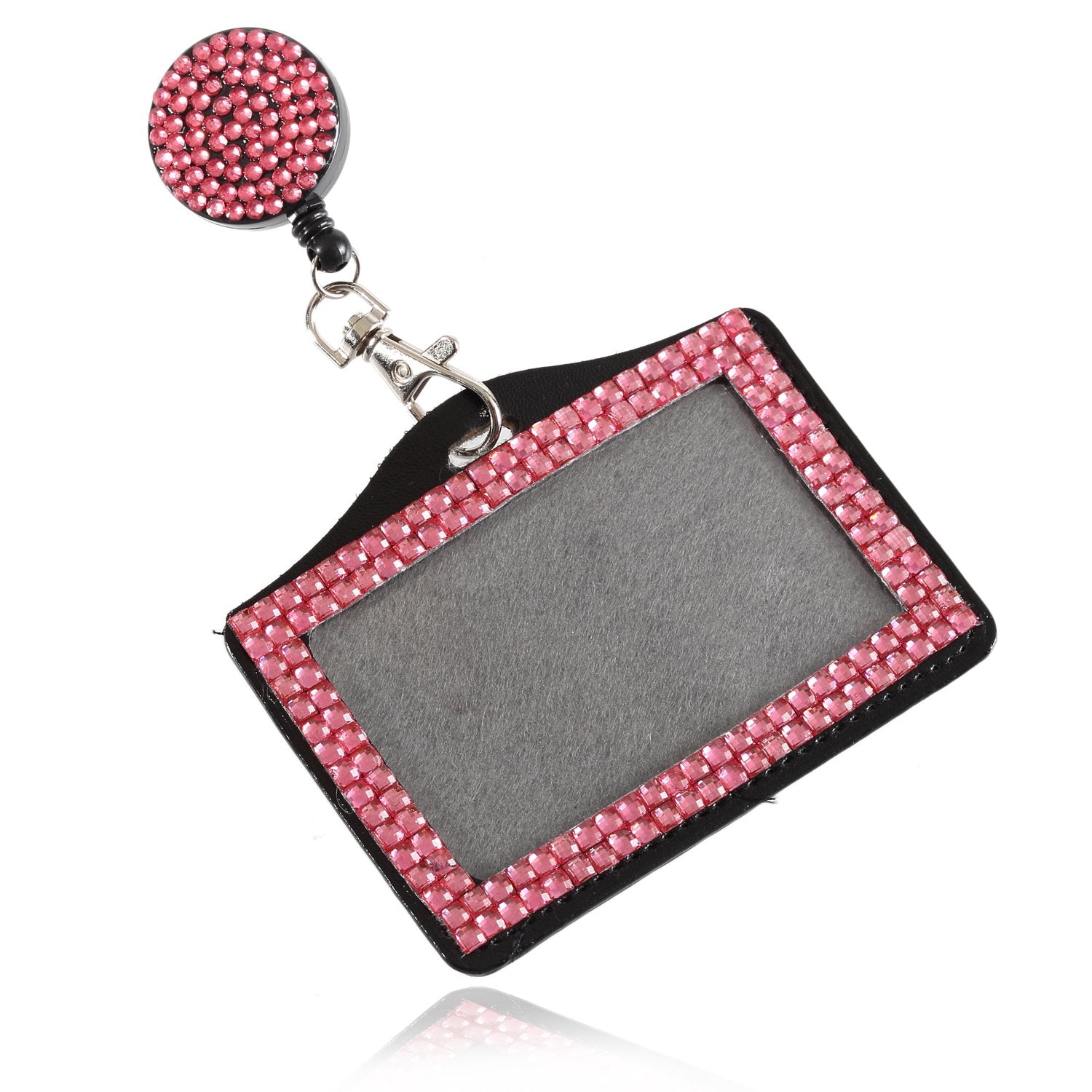 Purely Handmade Fashion Retractable Pink Bling Crystal Strap Neck Lanyard Cute Rhinestone Badge Holder+Jeweled Horizontal Busine