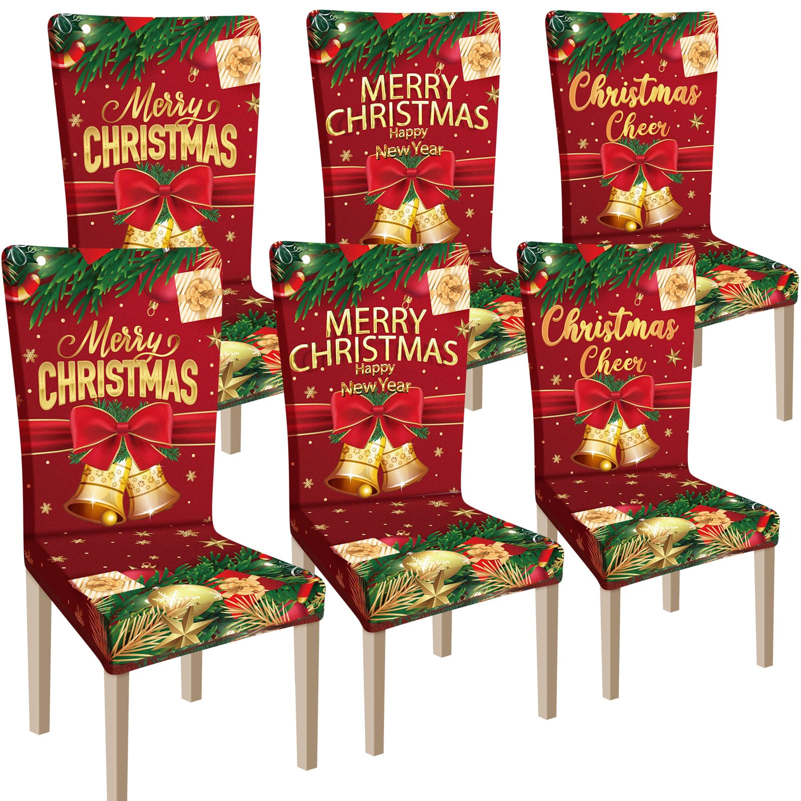 Ganeen 6 Pcs Christmas Chair Covers Merry Christmas Chair Back Cover Stretch Christmas Seat Cover Washable Xmas Dining Chair Pro