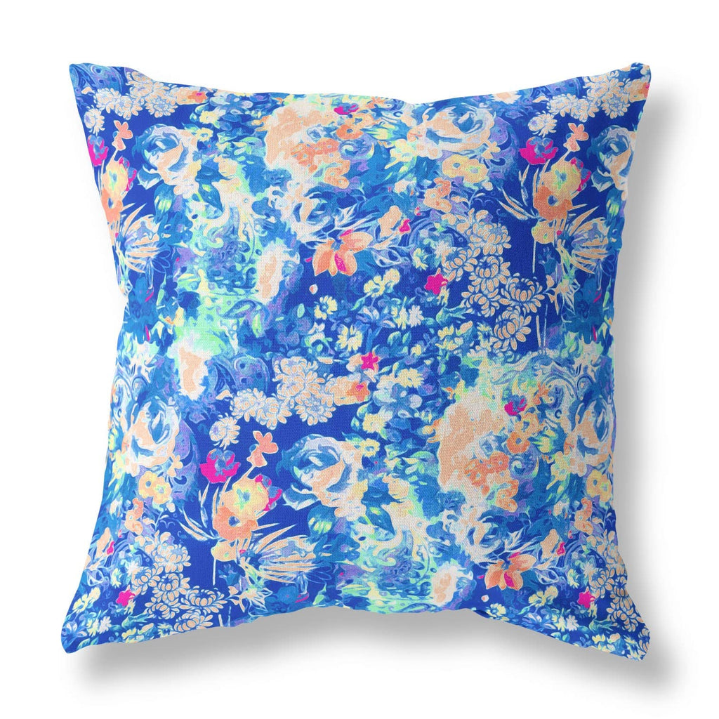 HomeRoots Broadcloth 16' Bright Blue Springtime Indoor Outdoor Throw Pillow