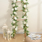 Dolicer 4Pcs 26Ft Artificial Eucalyptus Garlands With Flowers - 8 Roses, Faux Floral Greenery Garlands Fake Flowers Vines For We