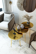 Pak Home Set Of 3 High Gloss Gold Nesting End Tables Round Wood Stacking Coffee Side Accent Table With Metal Legs For Living Room, Home Office, Nightstands For Bedroom