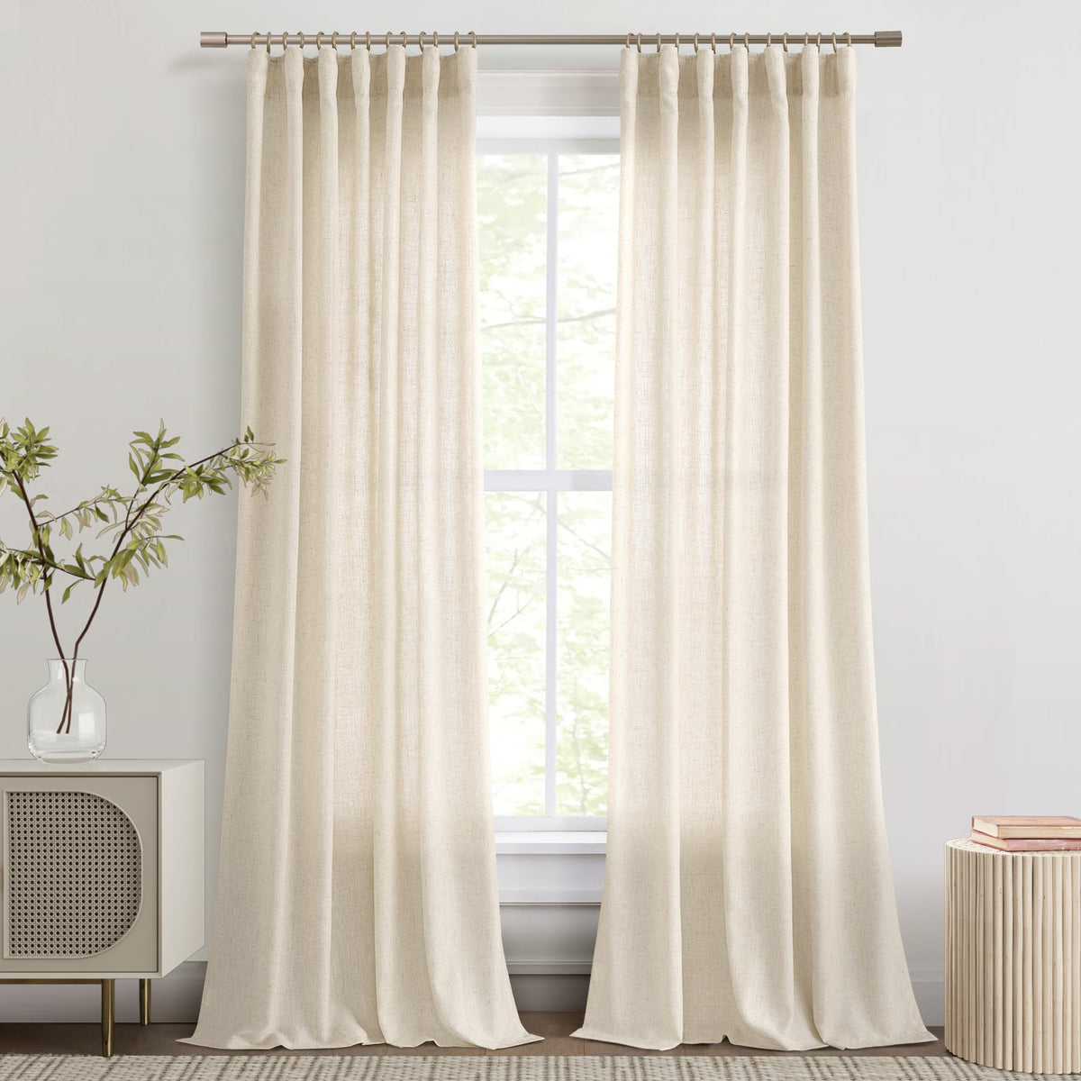Joywell Beige Linen Curtains 84 Inches Long For Living Room 2 Panels Earthy Tan Burlap Flax Linen Drapes Semi Sheer Privacy Country Rustic Modern Farmhouse Neutral Curtain For Bedroom 84 Inch